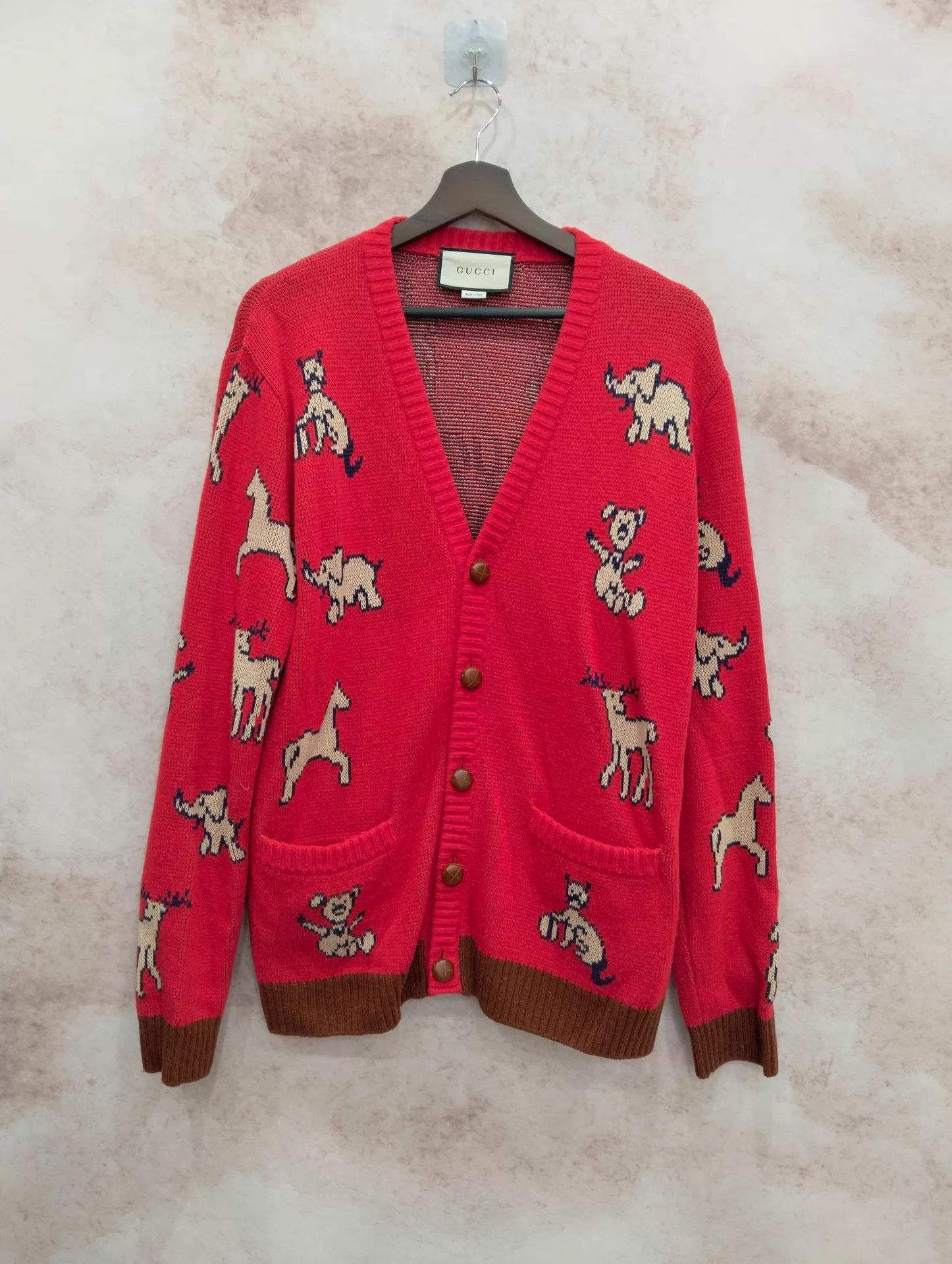 Gucci GUCCI Red Animal Print Knit Cardigan M Size US M / EU 48-50 / 2 - 1 Thumbnail