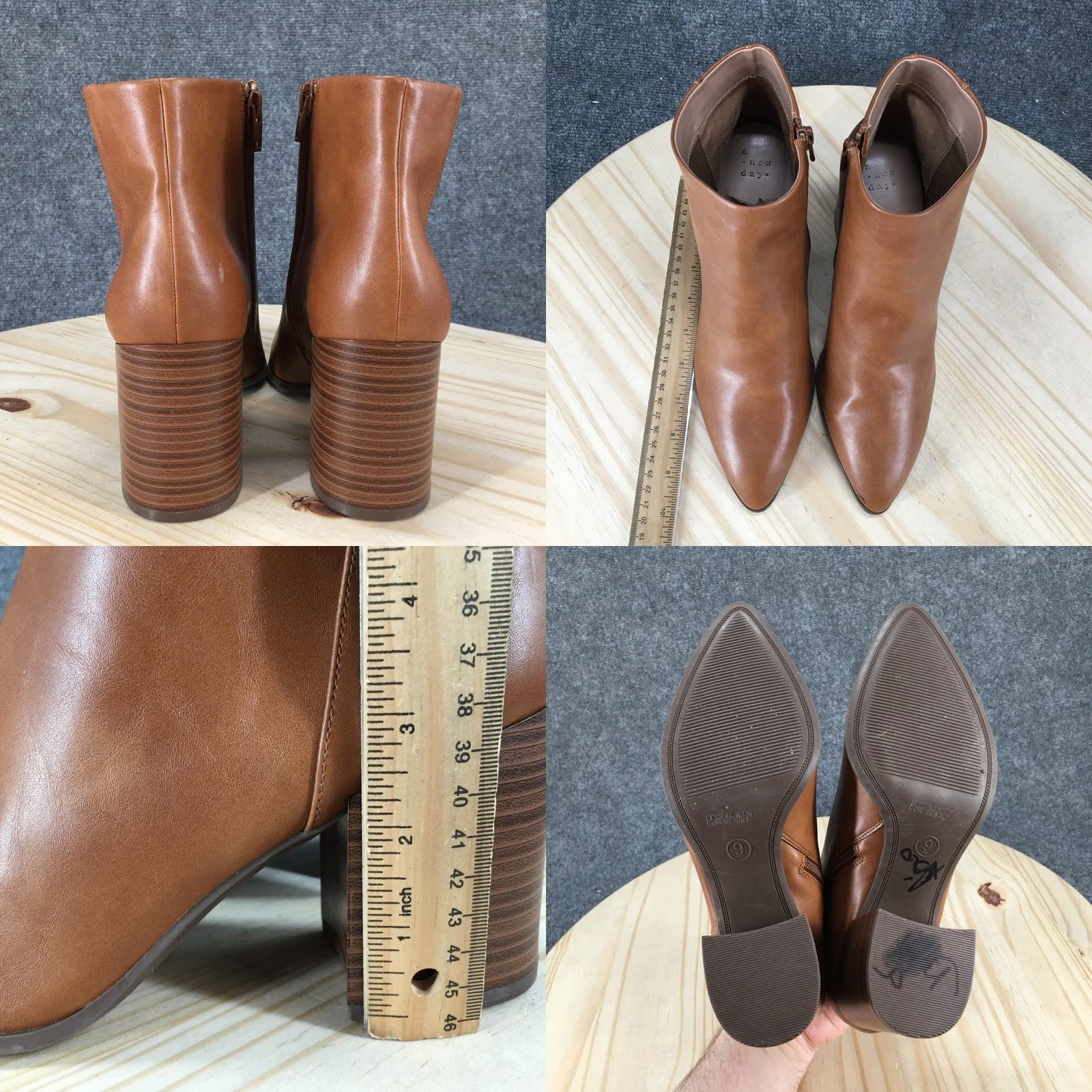 Vintage A New Day Boots Womens 9 Luella Bootie Brown Pointed Toe Ankle Top Block Heels Size M / US 6-8 / IT 42-44 - 8 Thumbnail