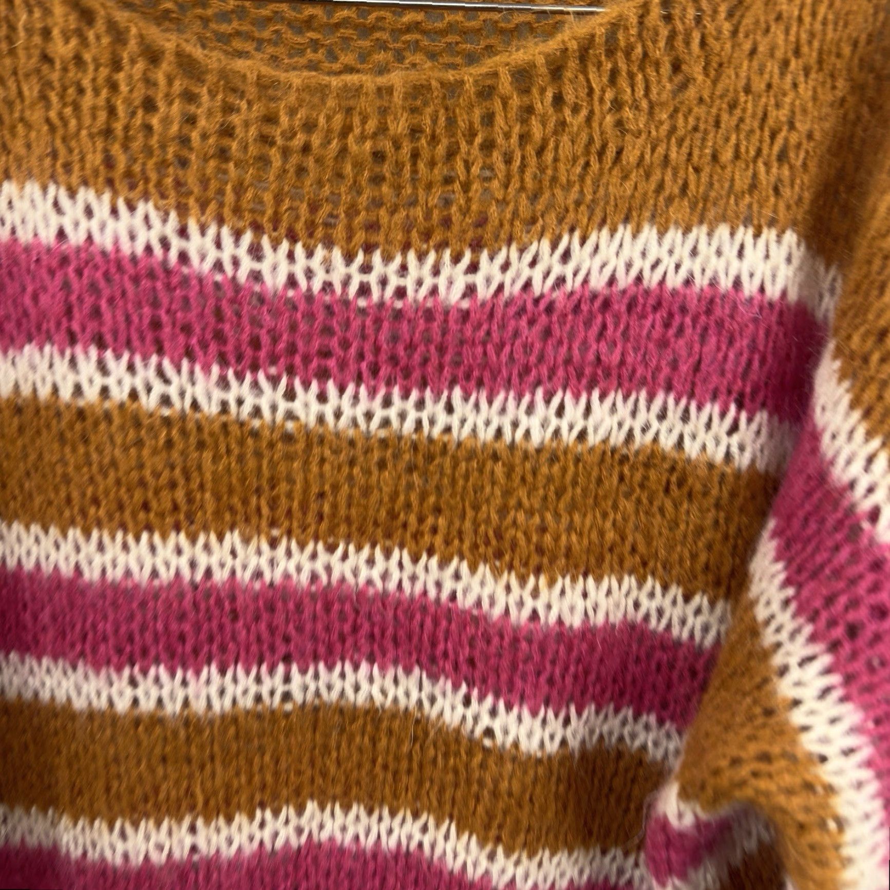 Vintage Vicolo Sweater Women M Striped Open Knit Dolman Crew Neck Casual Knit Pullover Beige Classic, Preppy Womens Fashion Size M / US 6-8 / IT 42-44 - 3 Thumbnail