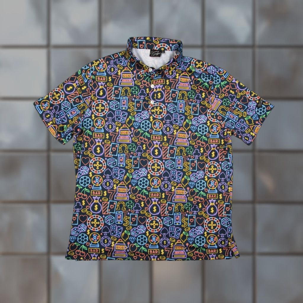 Vintage Sunday Swagger Polo Shirt Mens XL Black AOP Neon Casino Gambling Golf Print Polo Shirt Mens XL Black AOP Neon Casino Gambling Golf Print Size US XL / EU 56 / 4 - 1 Thumbnail