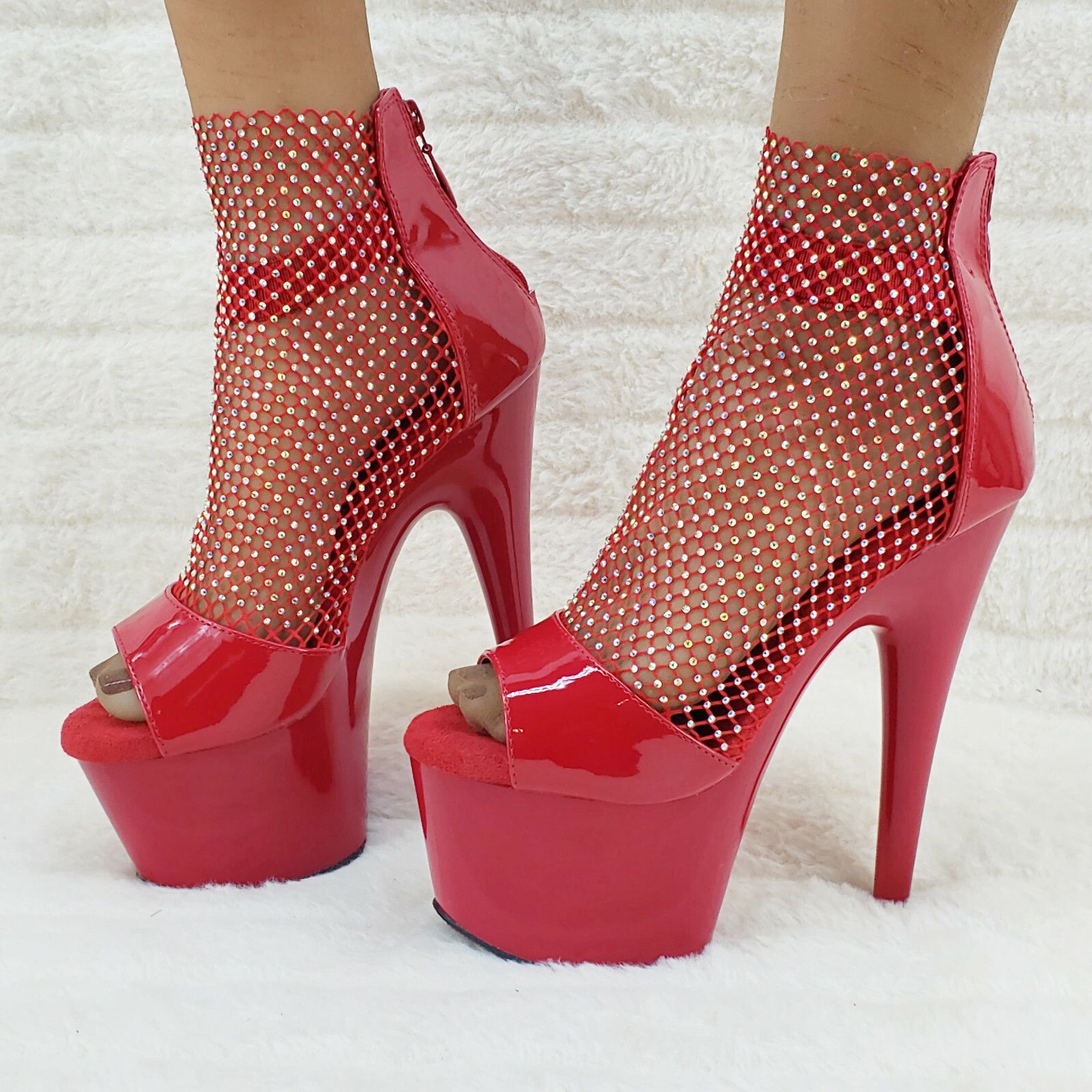 Other Adore 765RM Red Rhinestone Mesh Platform Sandals 7" High Hee Size US 10 / IT 40 - 7 Thumbnail