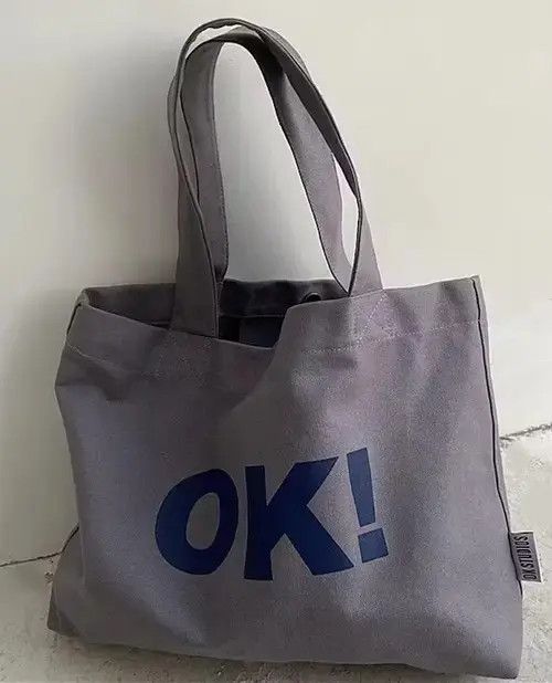 Japanese Brand Retro y2k unisex “OK!” canvas shoulder tote bag aesthetic Size ONE SIZE - 4 Thumbnail