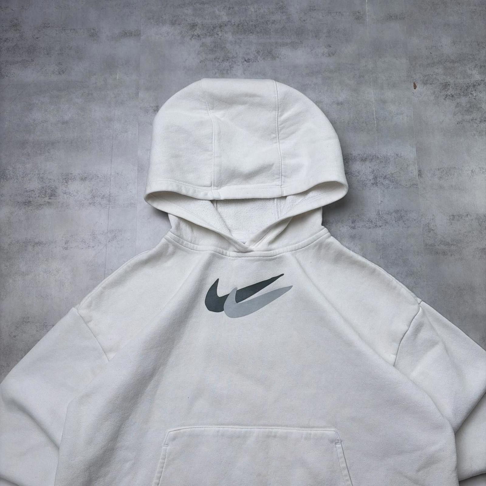 Nike Y2K White Nike Middle Swoosh Boxy Skater Hoodie Size L / US 10 / IT 46 - 3 Thumbnail