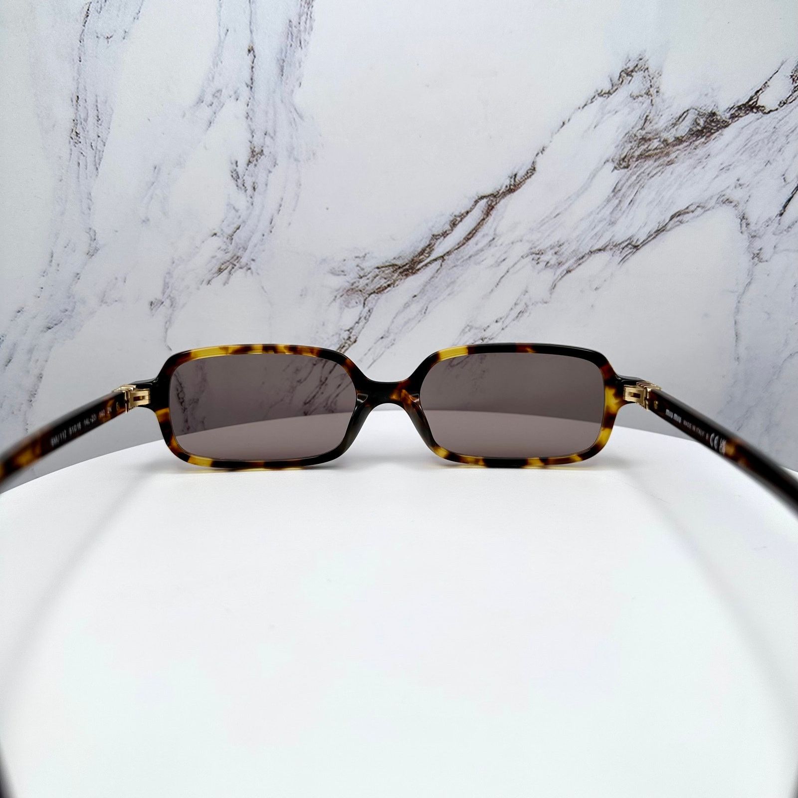 Miu Miu New MIU MIU Sunglasses Brown Tortoise Rectangular Gold Logo Size ONE SIZE - 18 Thumbnail