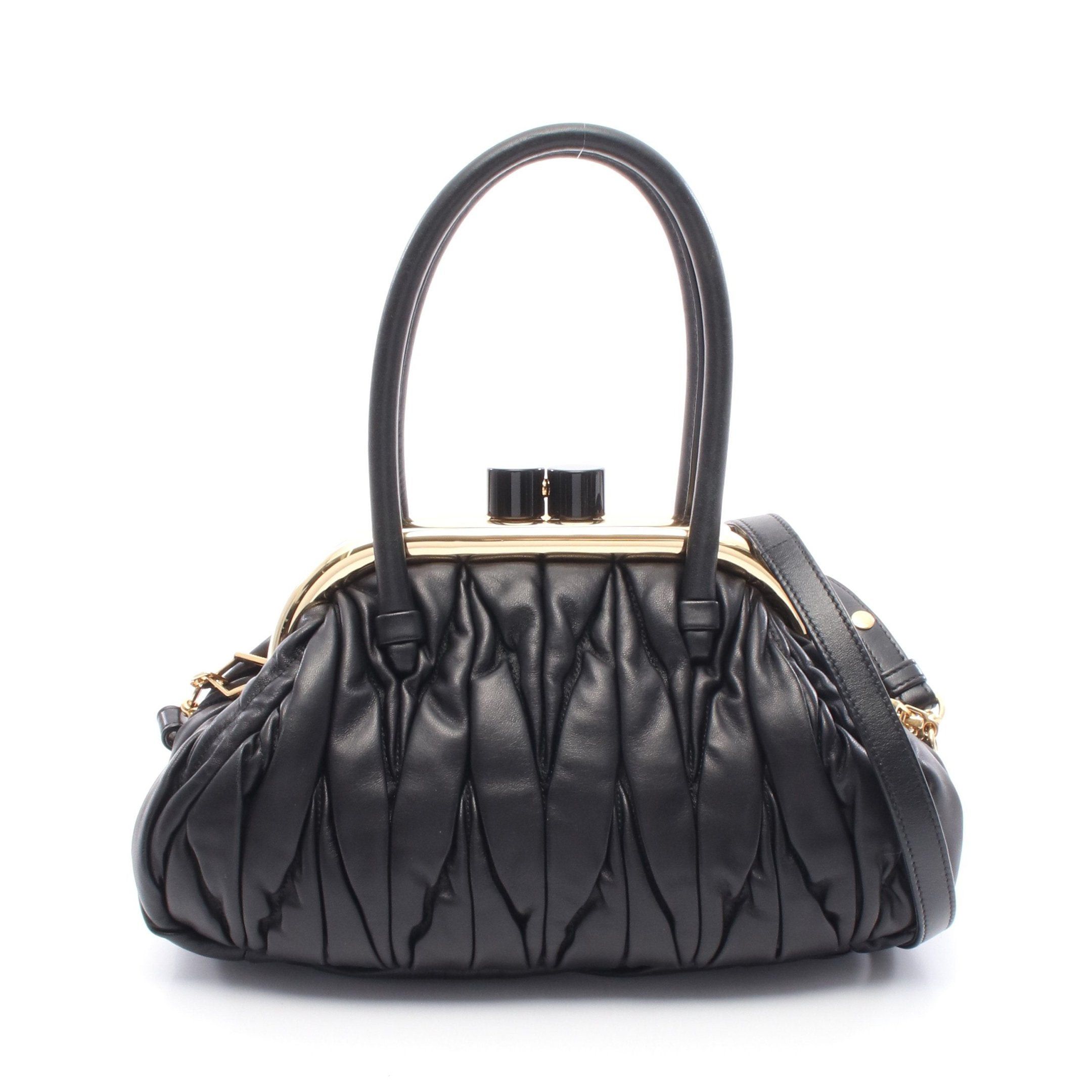 Miu Miu Miu Miu Matelasse Mew Bell Handbag Leather Black Size ONE SIZE - 1 Thumbnail