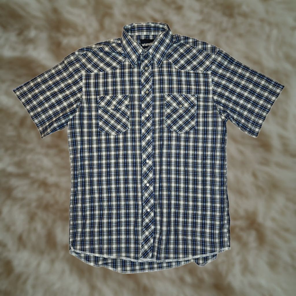Wrangler VINTAGE Wrangler Pearl Snap Shirt Mens 16.5 Tall Short Sleeve Blue Plaid Cowboy Western Shirt Size US XL / EU 56 / 4 - 1 Thumbnail
