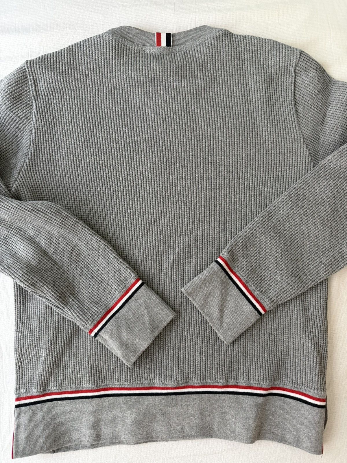 Thom Browne Thom Browne Waffle Sweatshirt with RWB stripes Size US S / EU 44-46 / 1 - 2 Thumbnail
