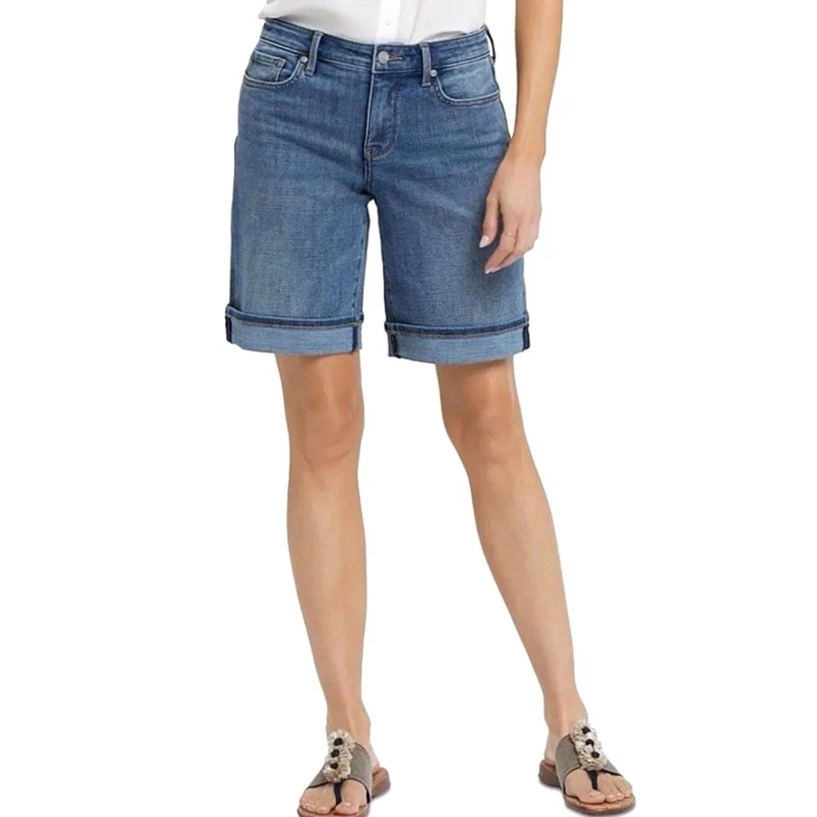 NYDJ NYDJ Boyfriend Denim Shorts With Cuffs Majorca Bay Women’s 8 Blue Eight Ladies 8 Size 30" / US 8 / IT 44 - 2 Thumbnail