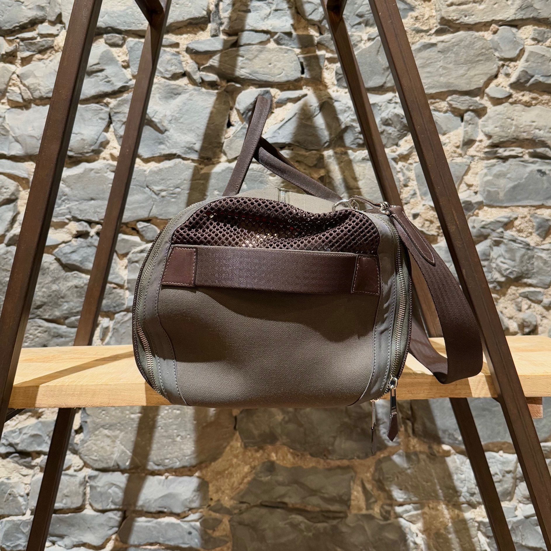 Hermes Hermès Green Brown Canvas 2way Dog Carrier Boston Bag Size ONE SIZE - 7 Thumbnail