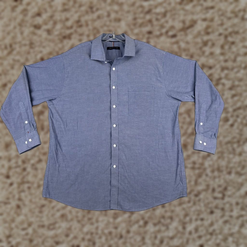 Tommy Hilfiger VINTAGE Tommy Hilfiger Shirt Men XL Blue Button-Up Long Sleeve with Pocket - Tommy Hilfiger Button-Down Shirt - Mens XL Blue - 90s? Size US XL / EU 56 / 4 - 1 Thumbnail