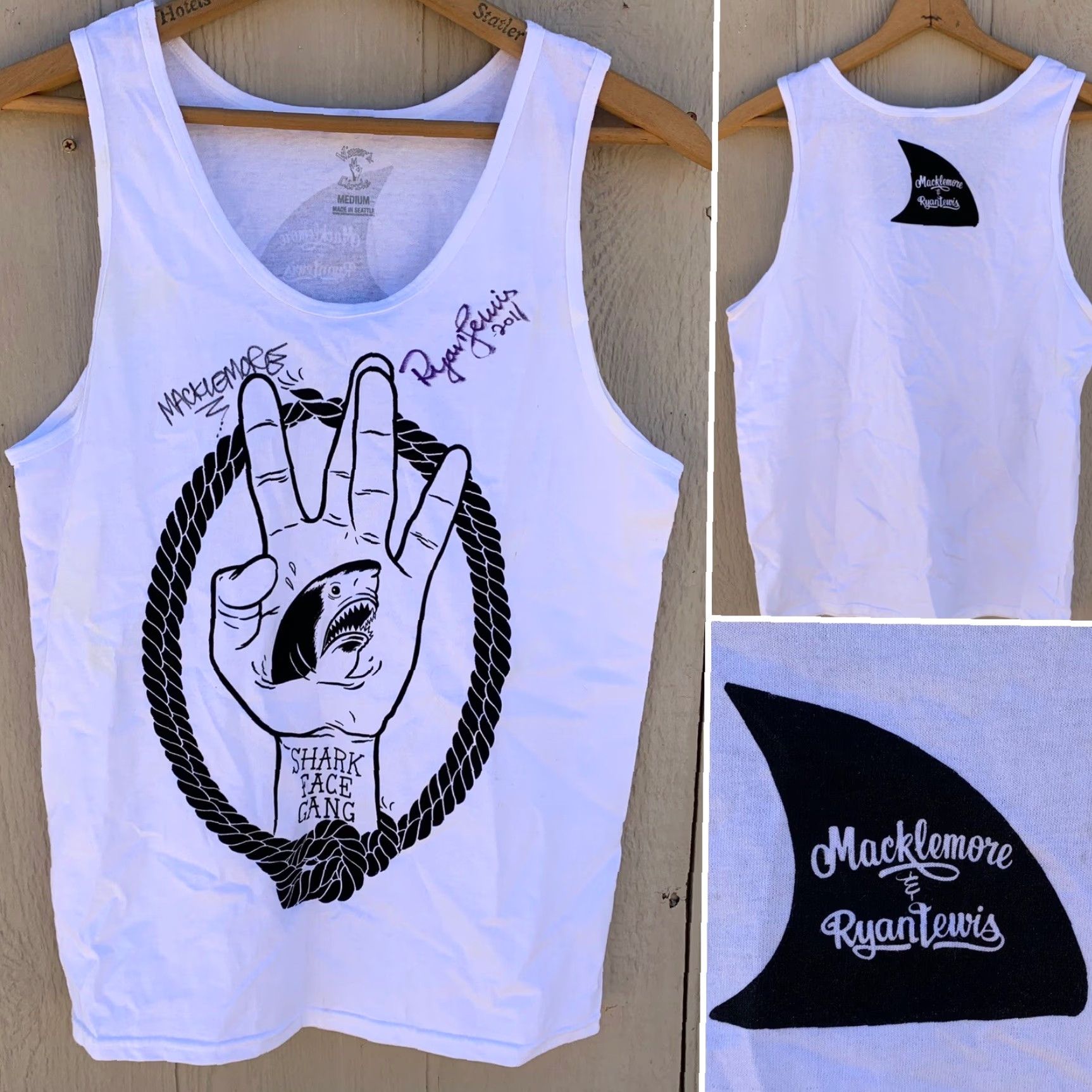 NANGA Shark Face Gang Macklemore & Ryan Lewis tank top M White Nike? Wait, original Brand: Winner’s Circle. Size US M / EU 48-50 / 2 - 2 Thumbnail
