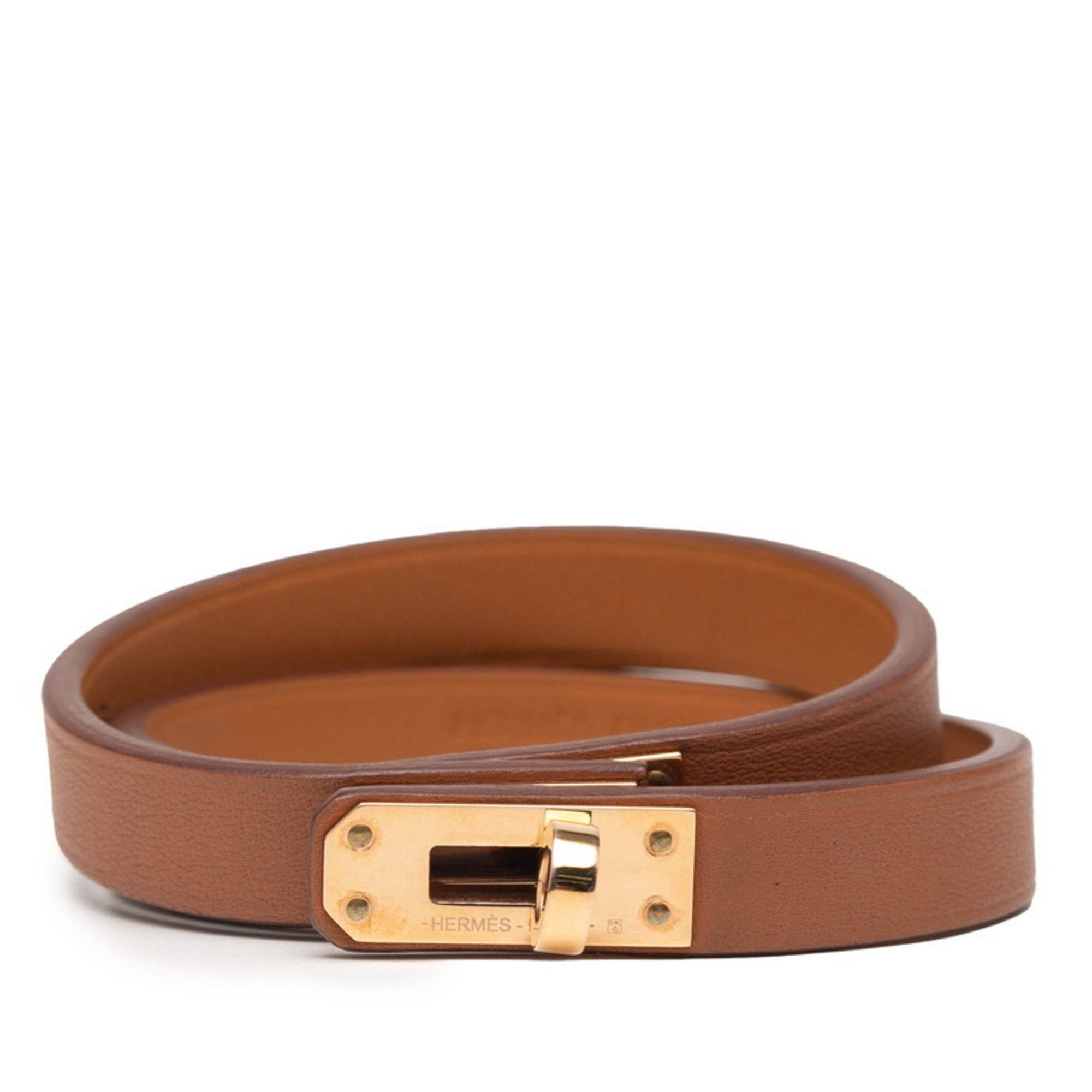 Hermes Hermès Mini Kelly Double Tour Bracelet in Brown with Gold Hardware and Swift Leather for Women