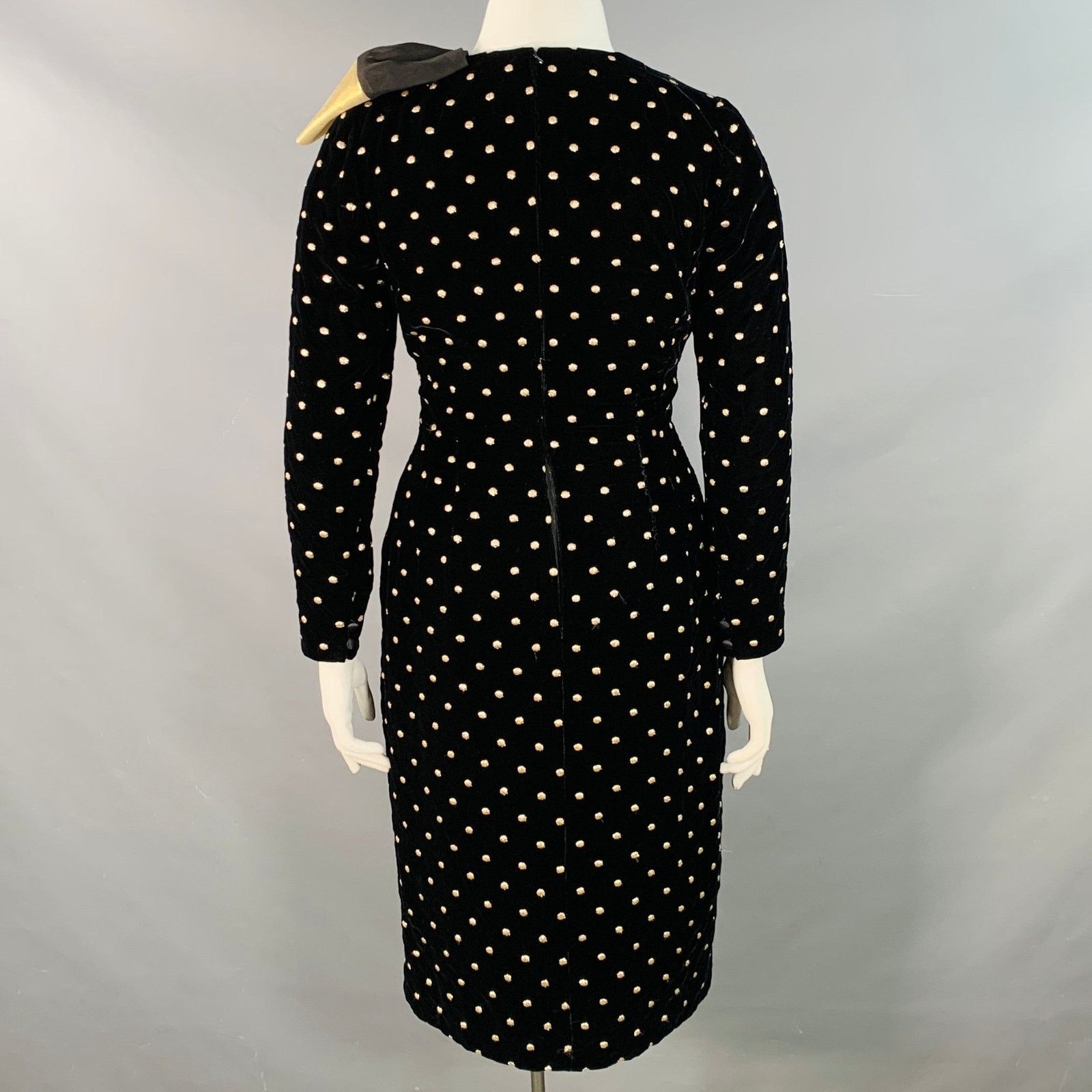 Akris AKRIS Black Metallic Gold Velvet Polka Dot Long Sleeve Bow Size XL / US 12-14 / IT 48-50 - 5 Thumbnail