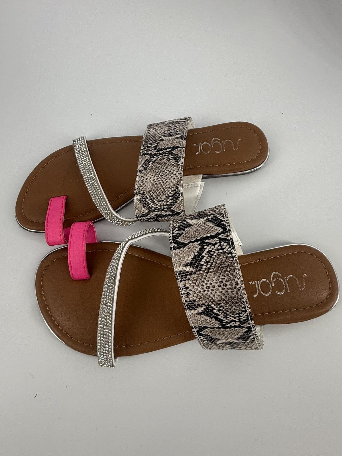 Sugar Sugar Dawson Slip On Sandals Faux Snakeskin Rhinestones Pink Size US 7 / IT 37 - 4 Thumbnail
