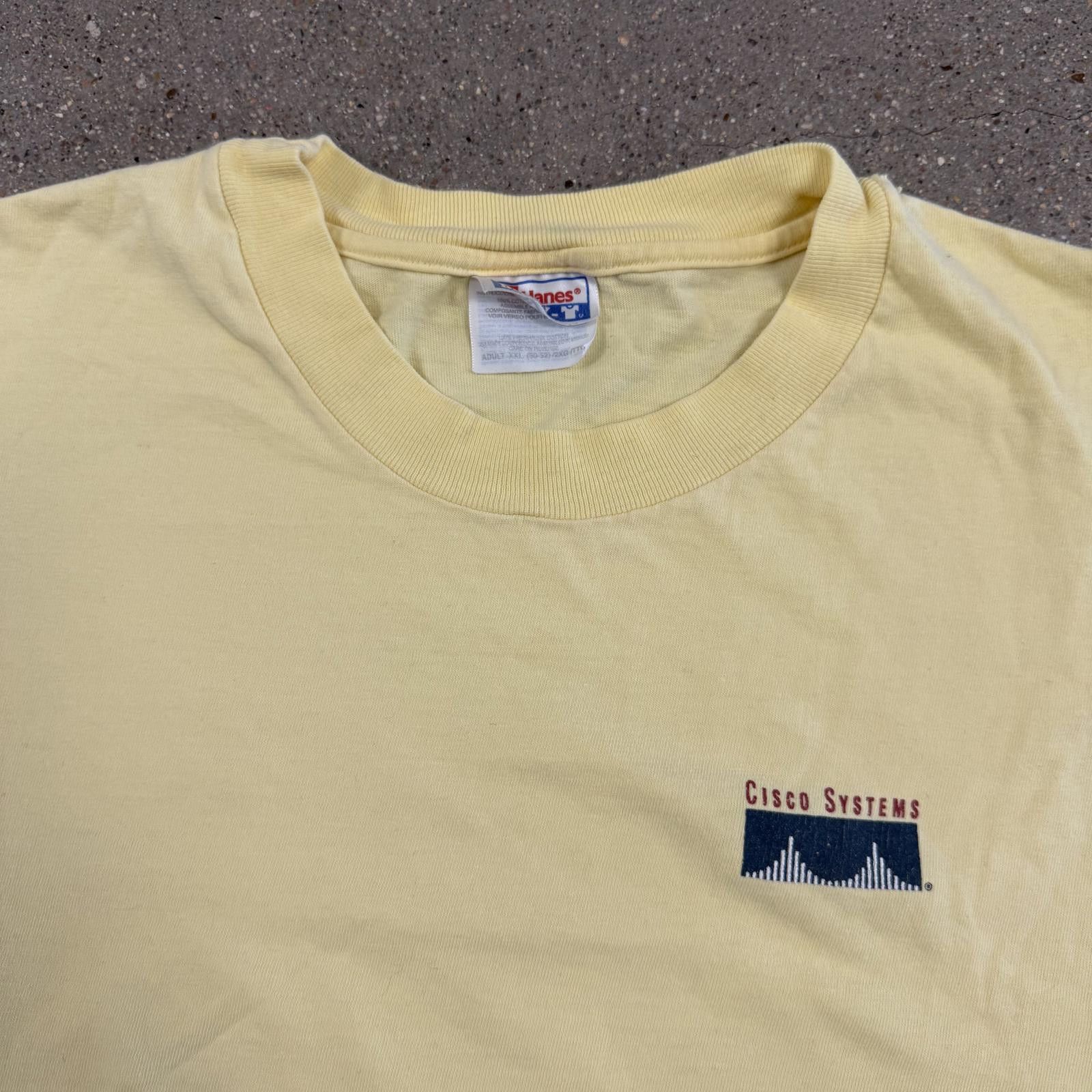 Hanes Vintage Cisco Systems T-Shirt Hanes Beefy-T 2XL Yellow GRAIL Size US XXL / EU 58 / 5 - 2 Thumbnail