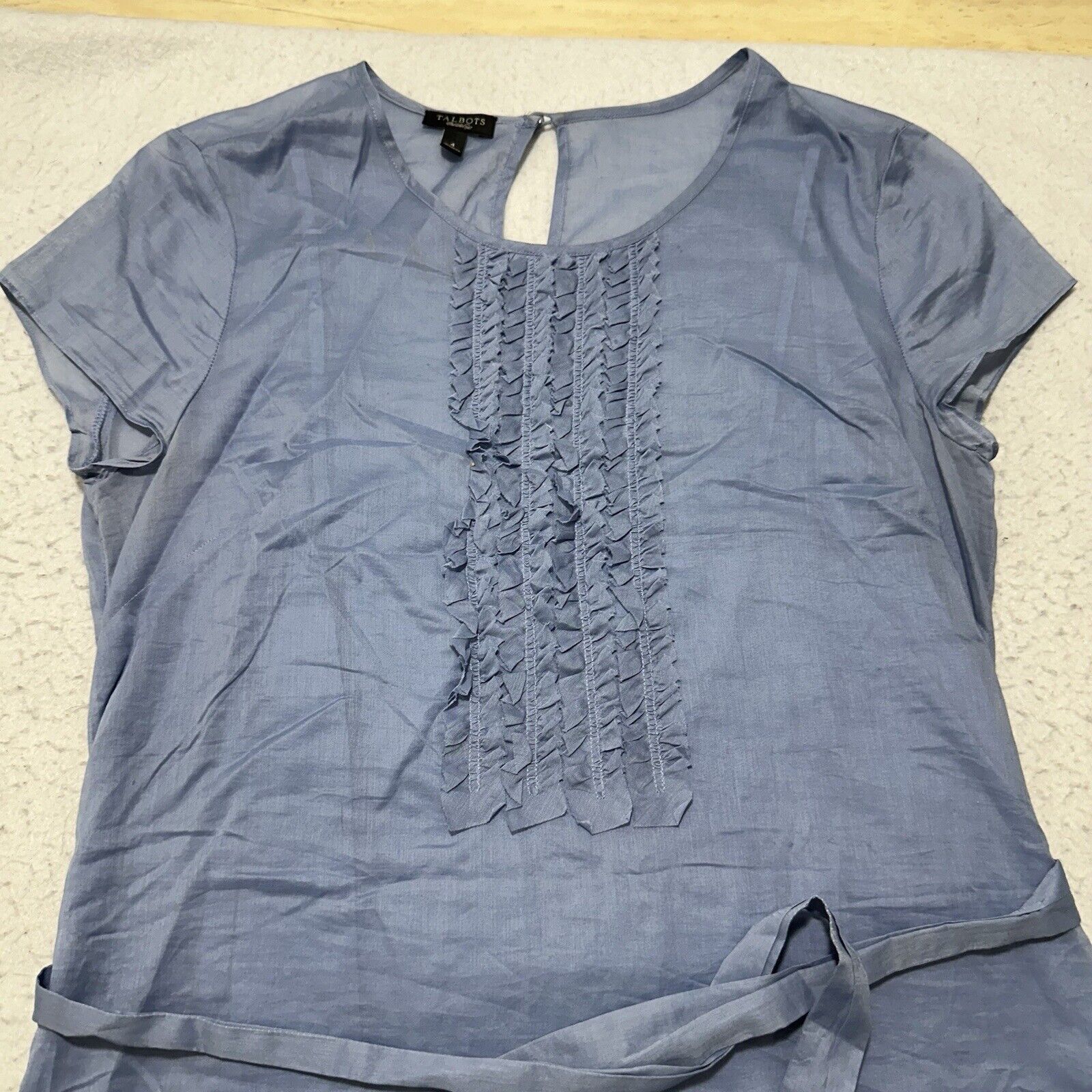 Other Talbots 4 Light Blue Ruffle Cotton Dress With Belt Size S / US 4 / IT 40 - 2 Thumbnail