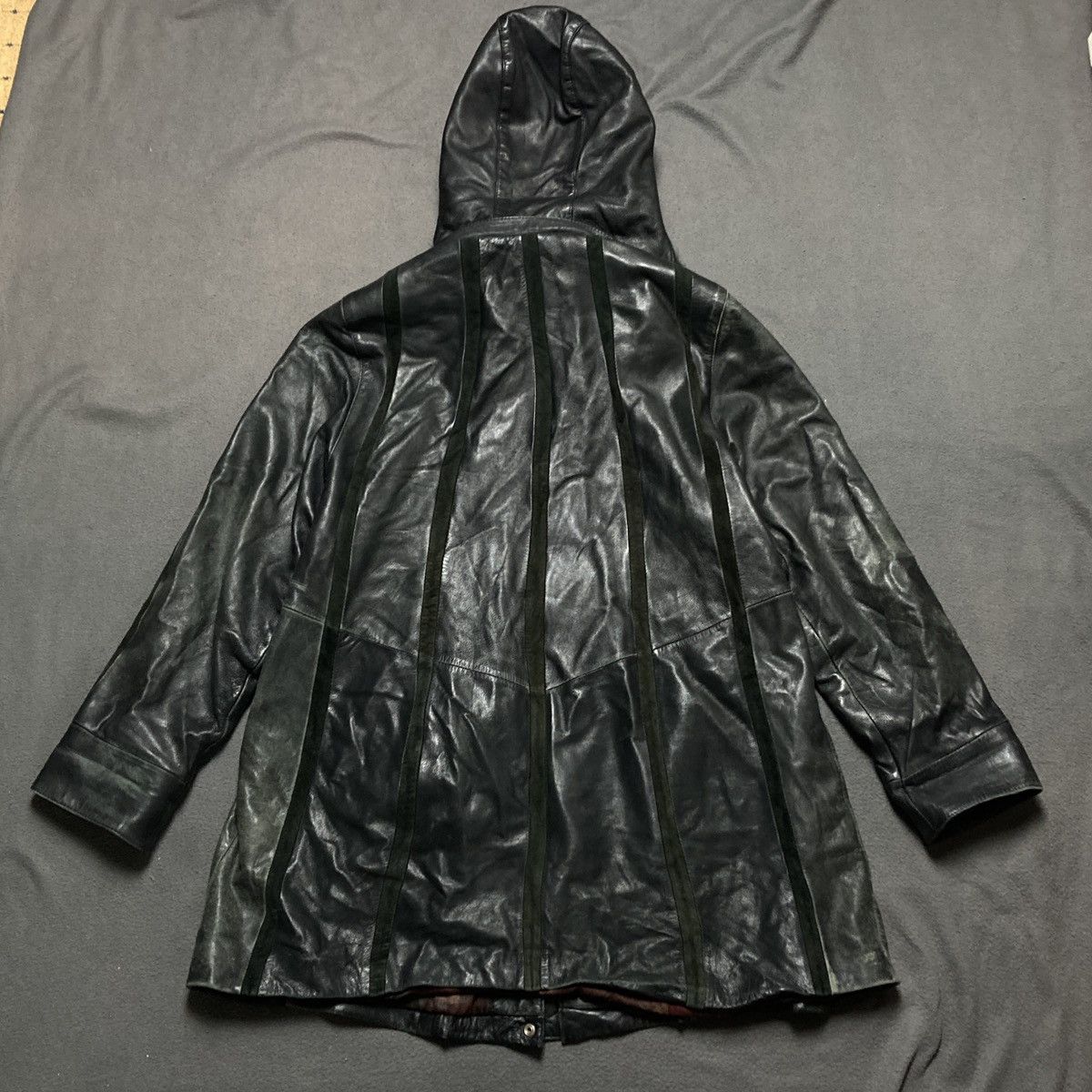Japanese Brand × Vintage Avant garde opium leather hooded cloak/raincoast Size L / US 10 / IT 46 - 2 Thumbnail