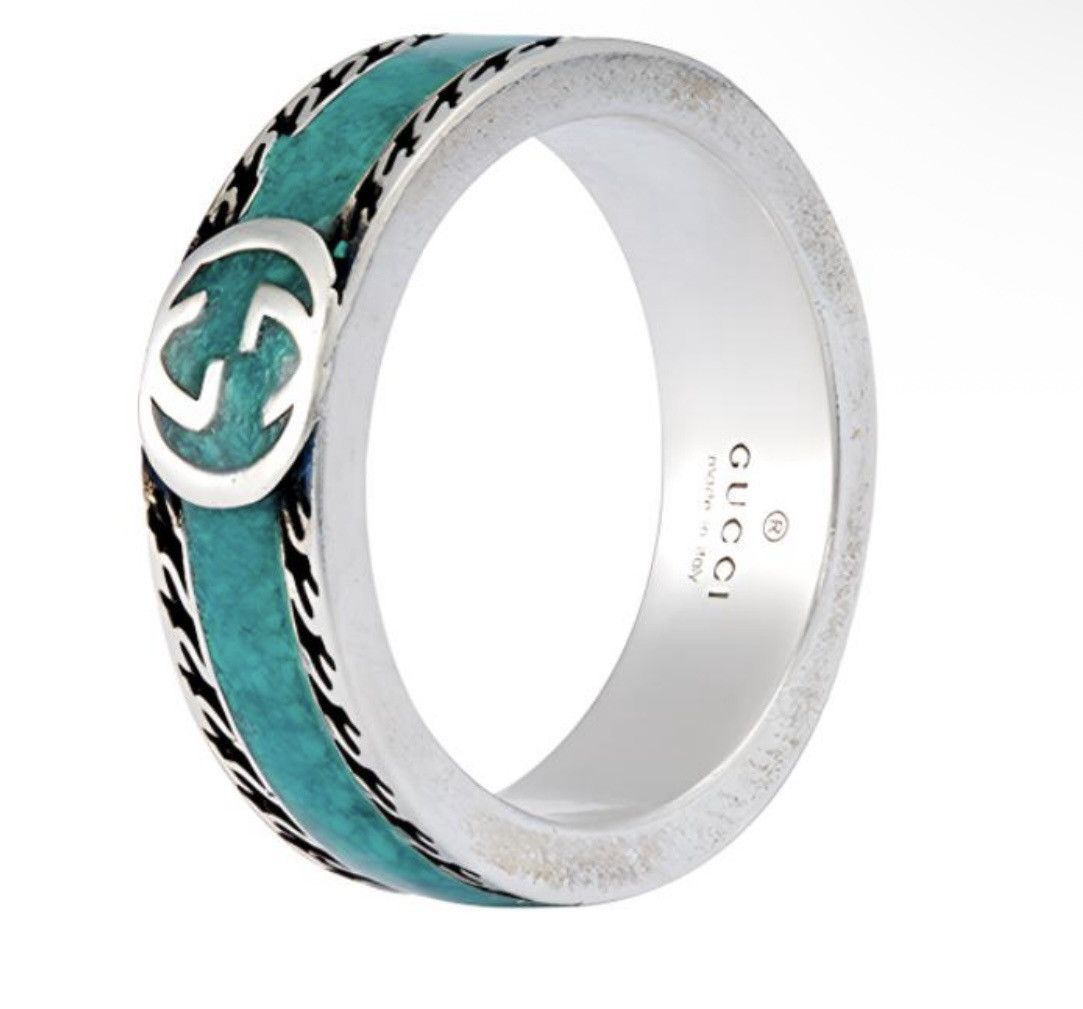Gucci Gucci GG Sterling Silver Enamel Ring AG 925 Green 645573 Size ONE SIZE - 1 Thumbnail
