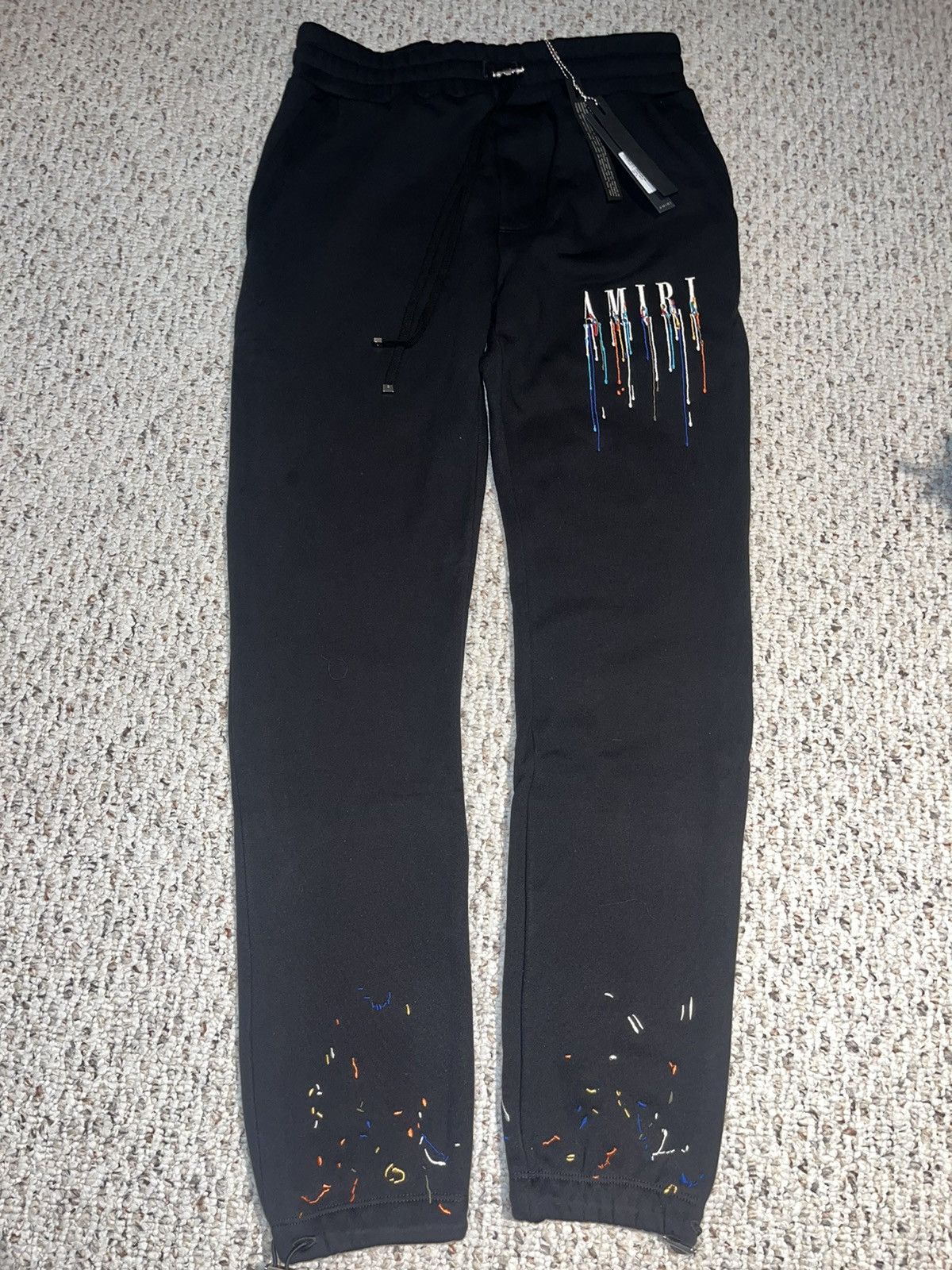 image of Amiri Paint Drip Sweatpants Black, Men's (Size 40)