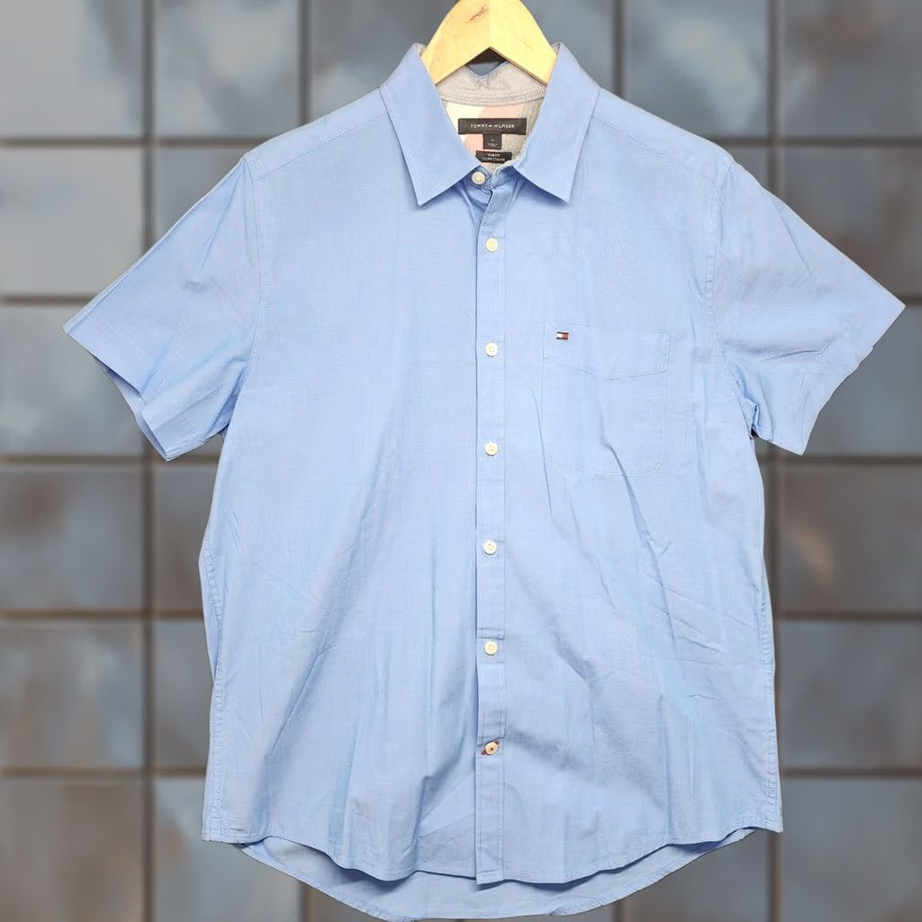 Tommy Hilfiger Tommy Hilfiger Shirt Mens Medium Blue Short Sleeve Button Up Pocket Flag Preppy Size US L / EU 52-54 / 3 - 1 Thumbnail