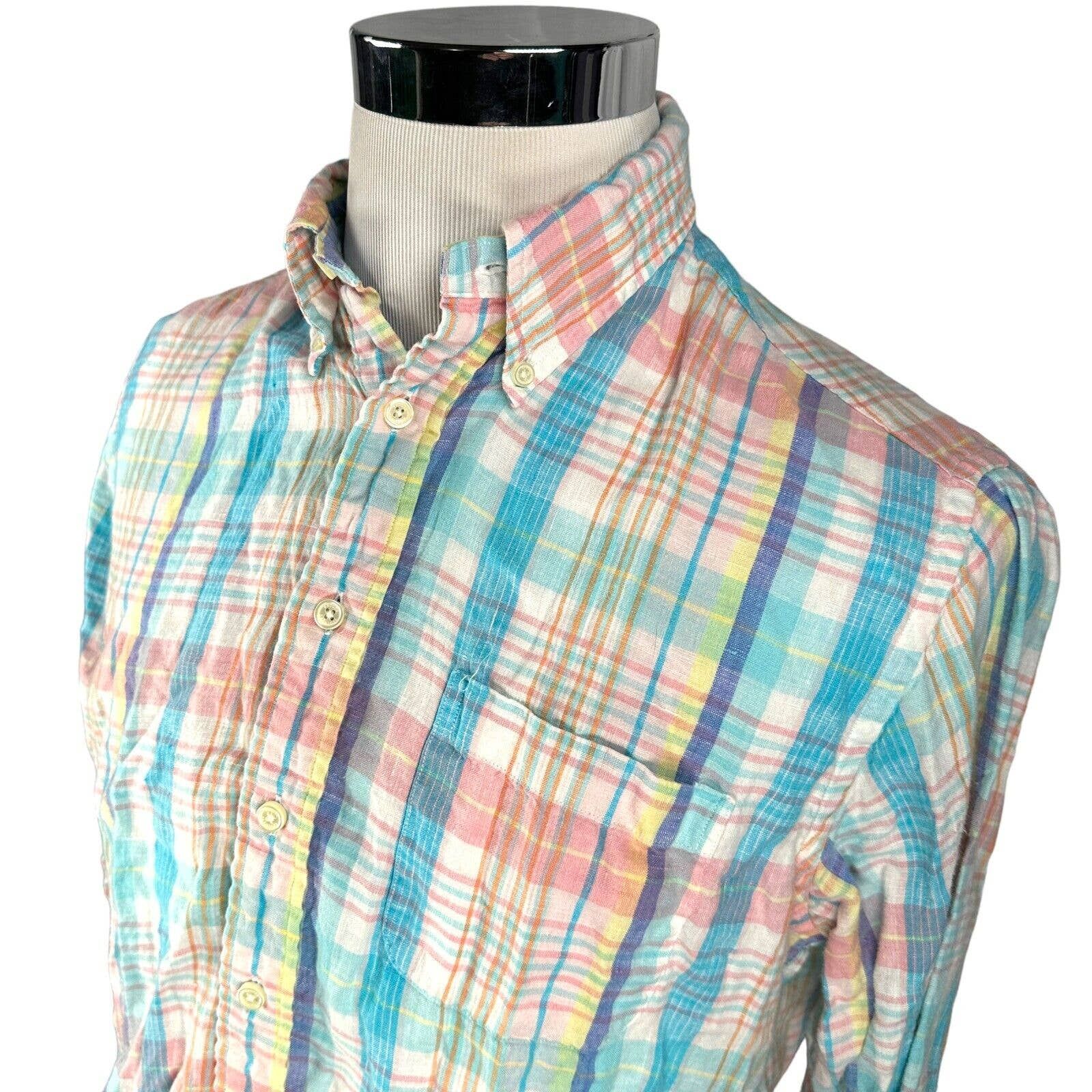 Brooks Brothers Brooks Brothers Shirt L Blue Pink Plaid Irish Linen Button Size US L / EU 52-54 / 3 - 6 Thumbnail