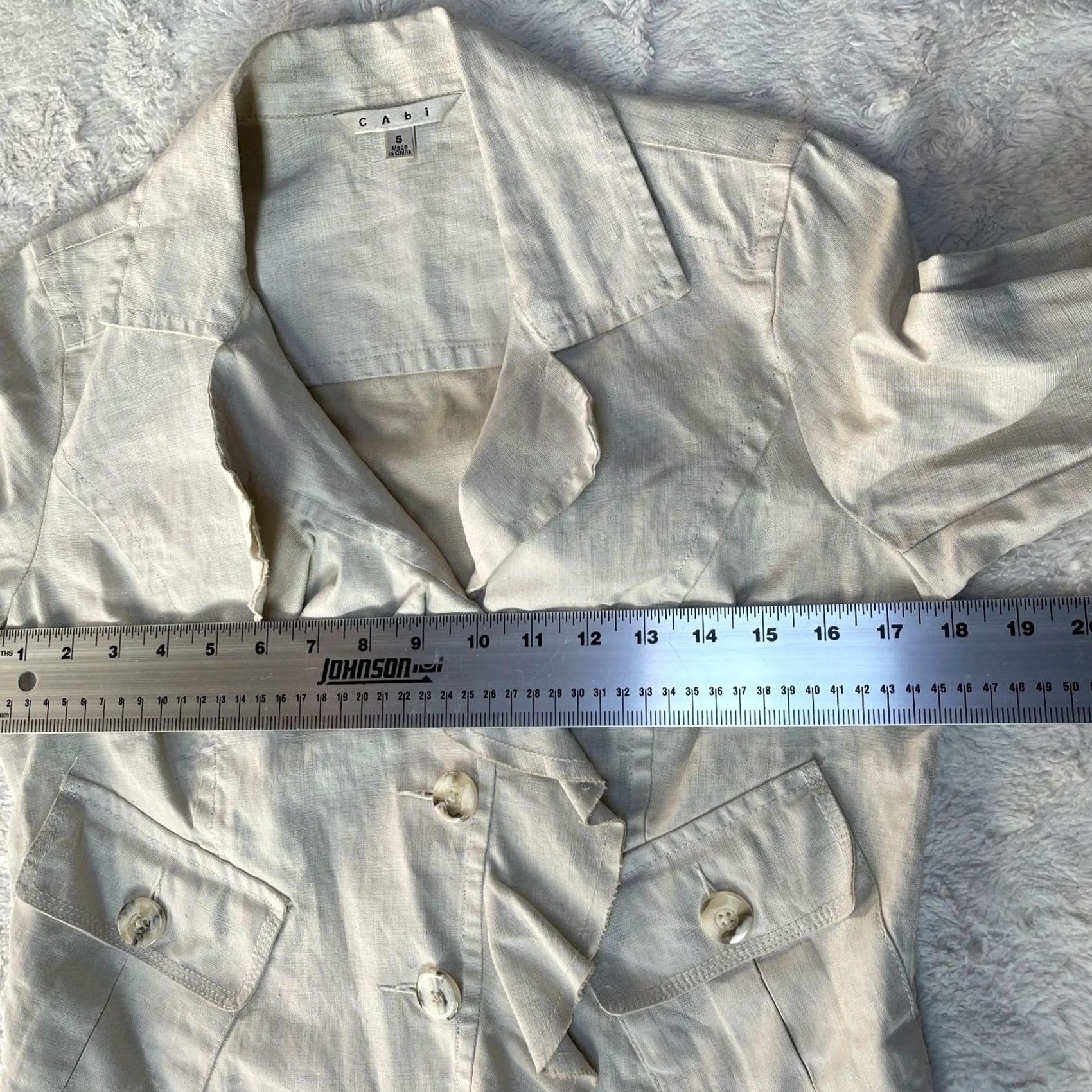 Vintage Cabi 325 Women's Small Ivory Waxed Linen Ruffle Asymmetrical Jacket Coat Blazer Size S / US 4 / IT 40 - 7 Thumbnail