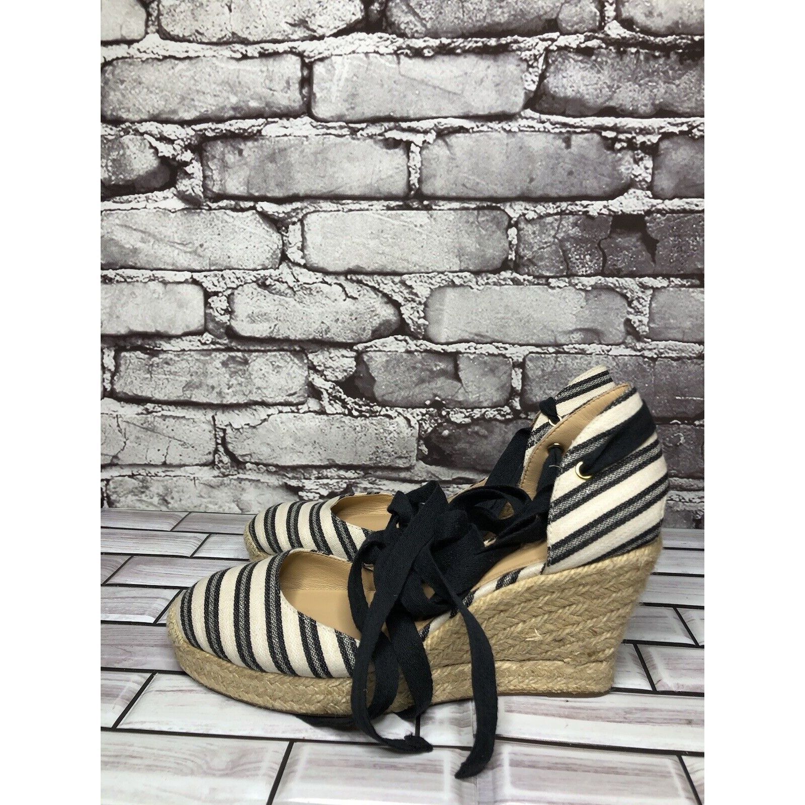 J.Crew J.CREW Eloise Blue Striped Fabric Espadrilles Wedge Ankle Wr Size US 7.5 / IT 37.5 - 18 Thumbnail