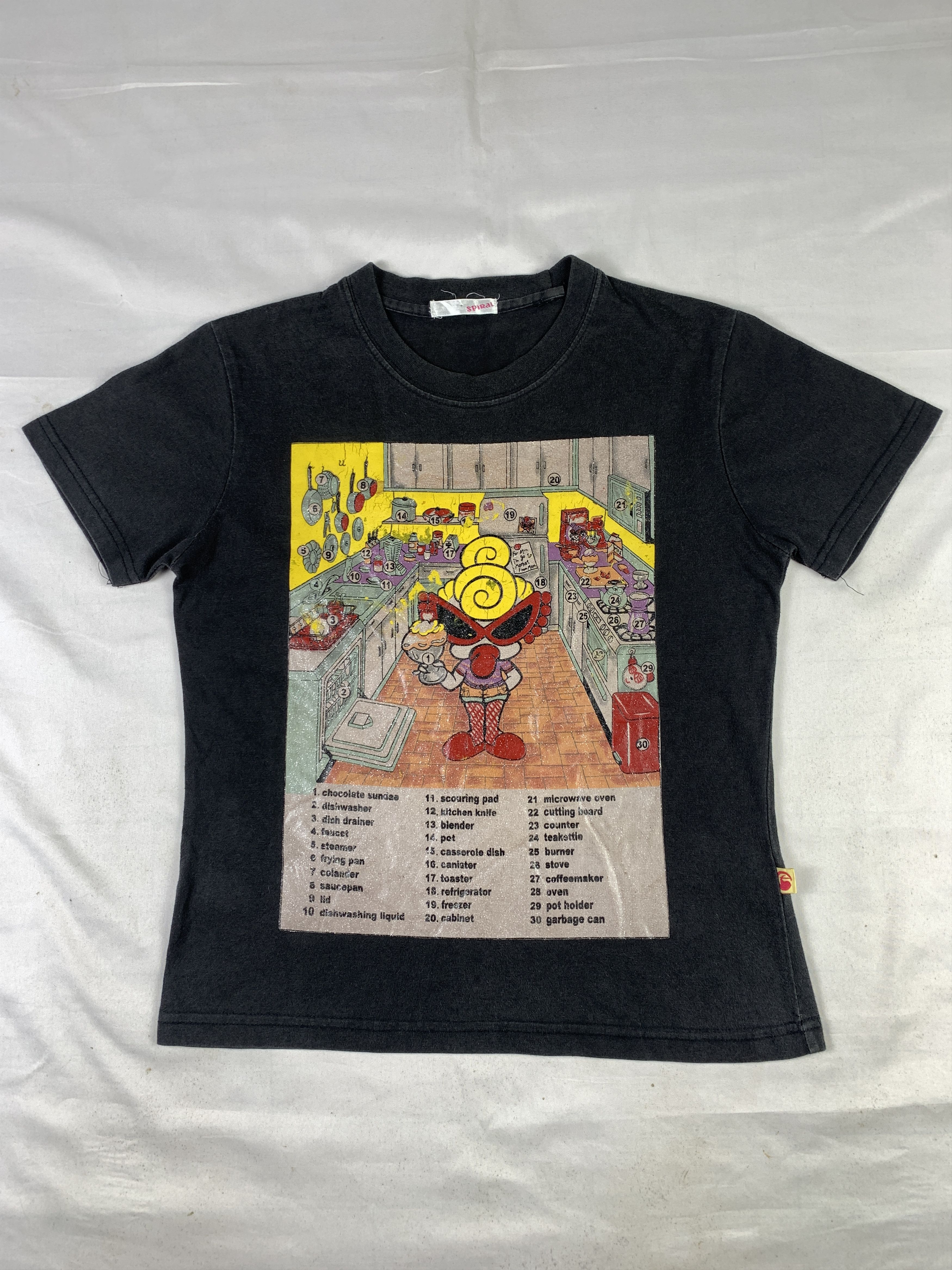 Japanese Brand Spiral Black "Whats on The Kichen?" Printed Tee (M) Size M / US 6-8 / IT 42-44 - 1 Thumbnail