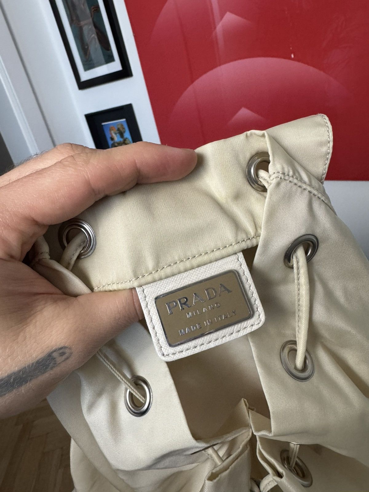 Prada Vintage Prada Beige Medium Nylon Backpack Designer High End Size ONE SIZE - 11 Thumbnail