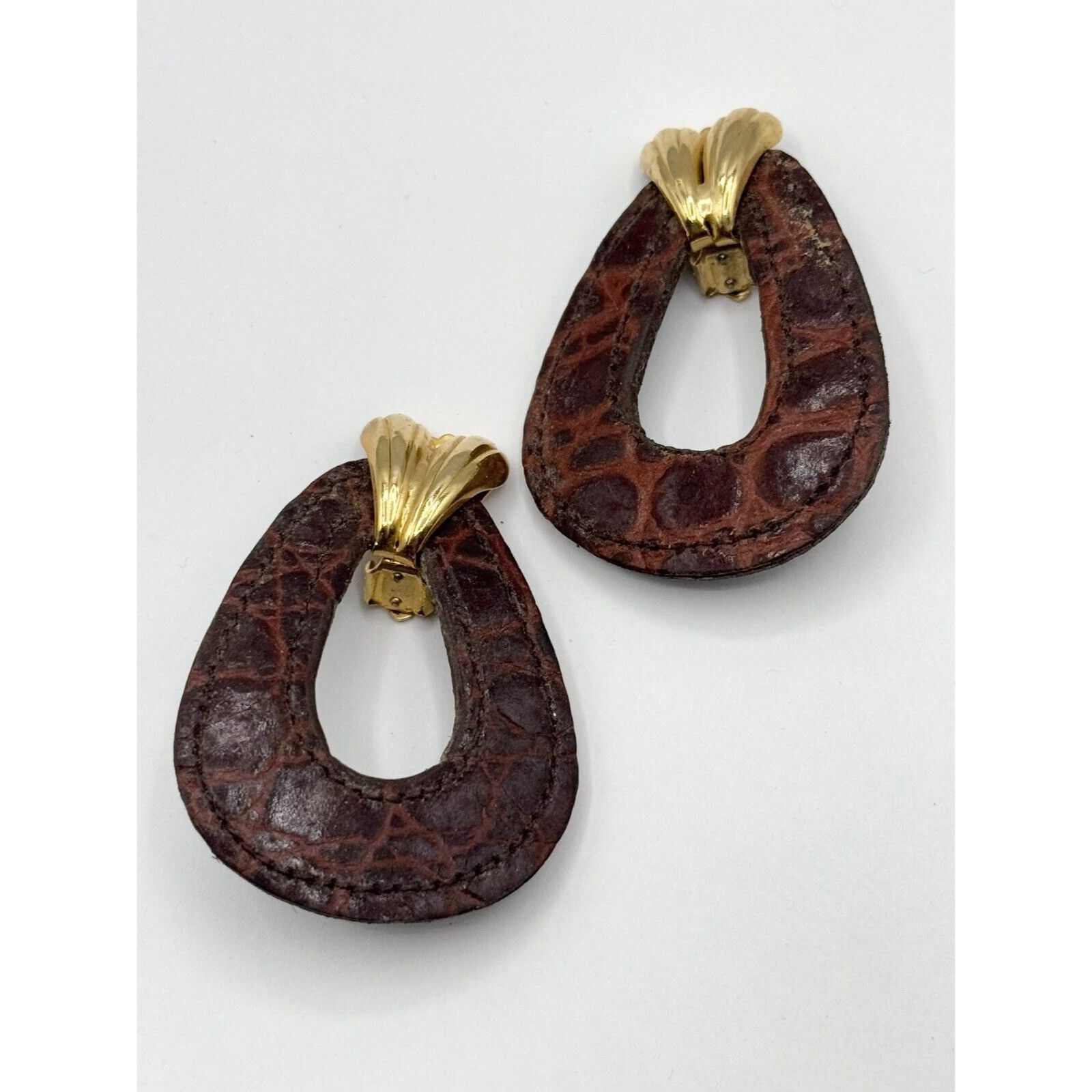 Vintage Vintage 80s leather dangle drop earrings Size ONE SIZE - 3 Thumbnail