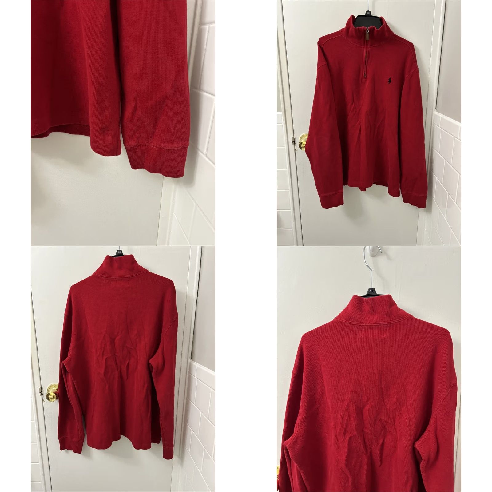 Ralph Lauren VINTAGE Polo Ralph Lauren Sweater Mens Large Red 1/4-Zip Pullover Cotton Pony Size US L / EU 52-54 / 3 - 8 Thumbnail