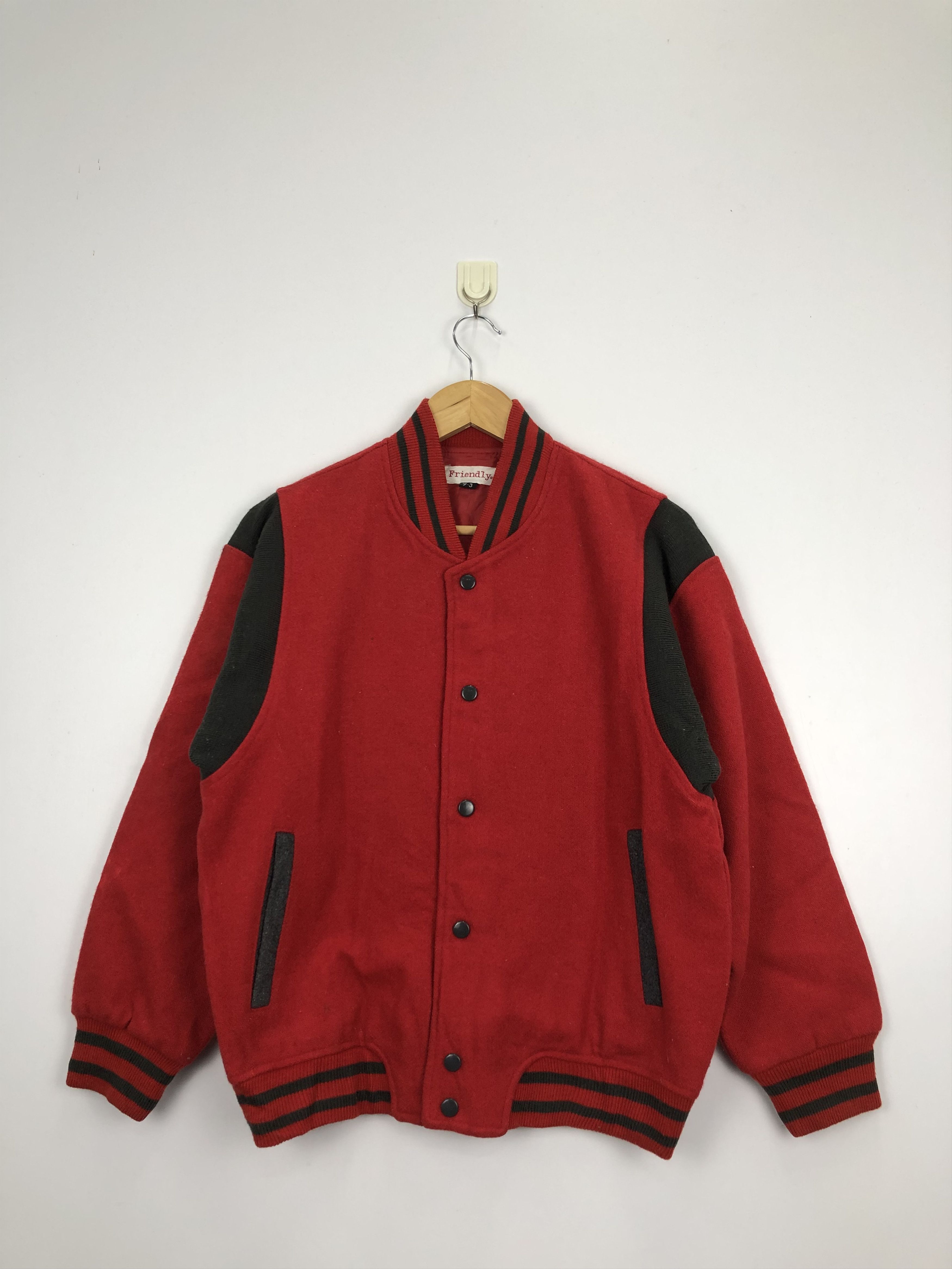 Japanese Brand Vintage 80s Japanese Brand Varsity Wool Jacket Red V0325 Size US M / EU 48-50 / 2 - 1 Thumbnail