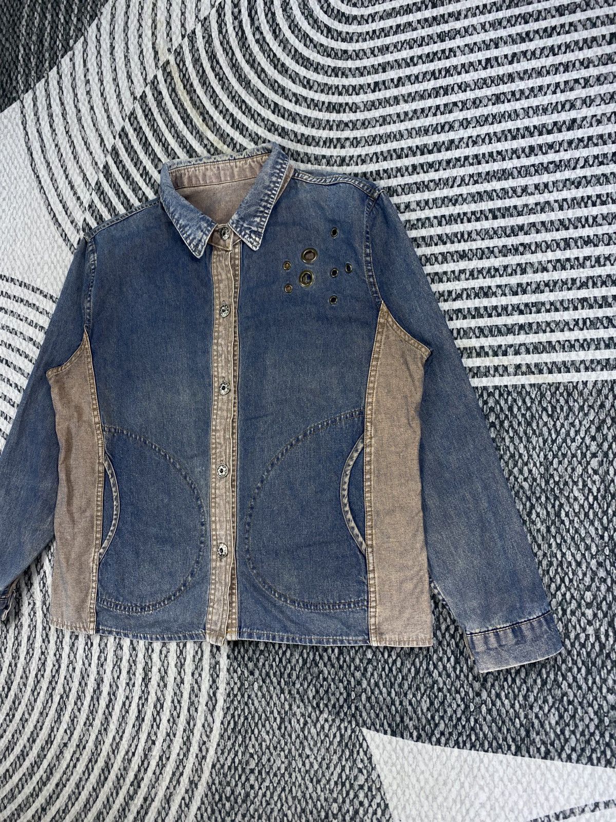 Japanese Brand Vtg Japanese Fashion Two Block Denim Button Up Jacket Size US M / EU 48-50 / 2 - 4 Thumbnail