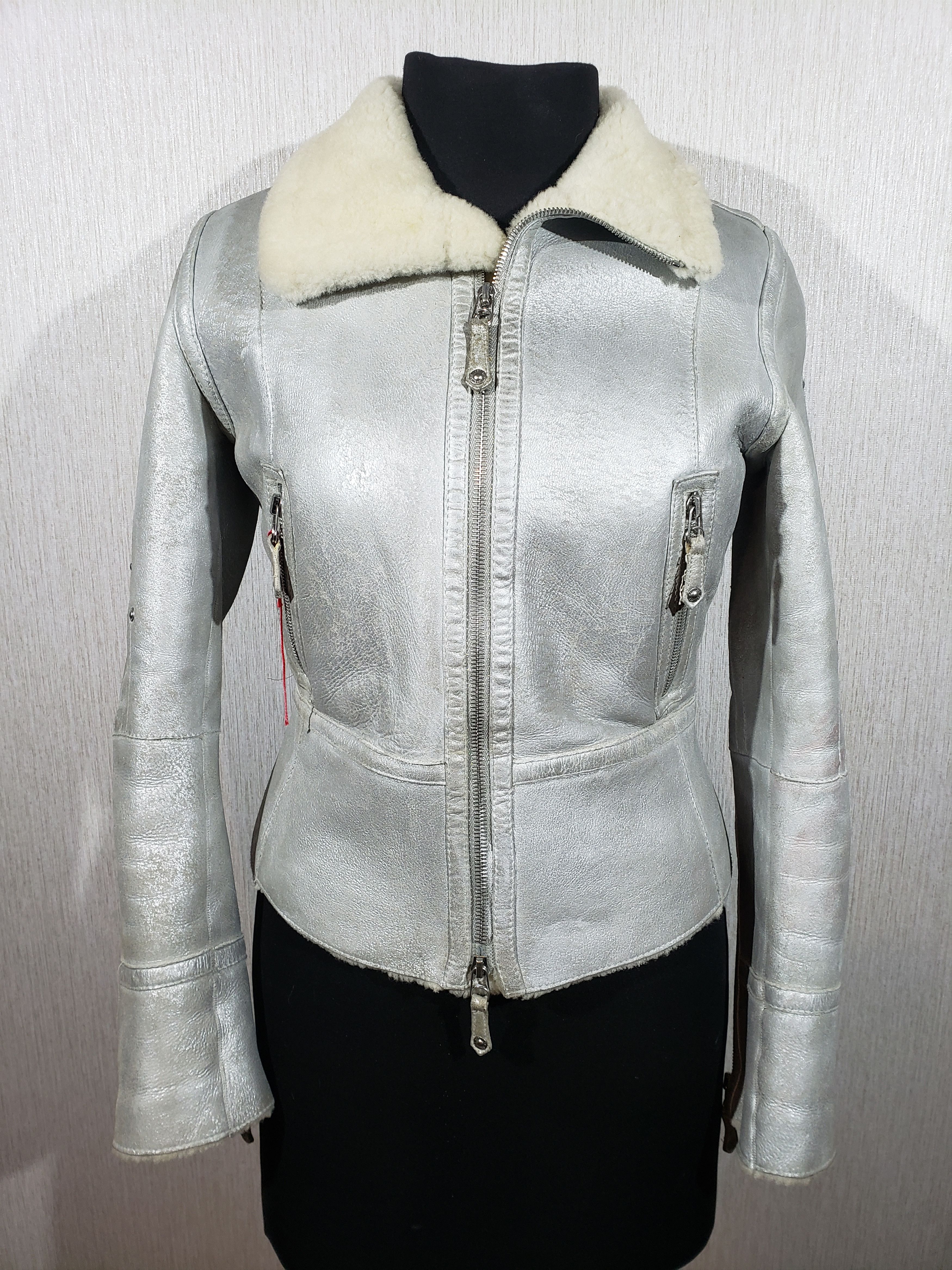 image of Art x Jet Set Cute Silver Women's Sheepskin Coat With Zipper (Size Medium)