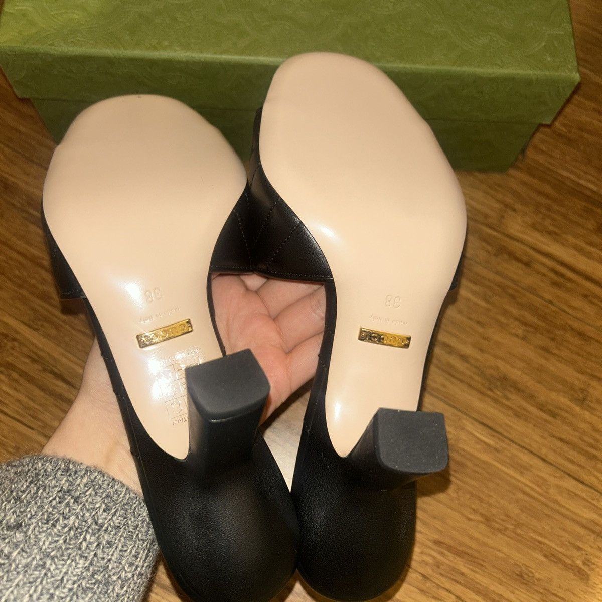 Gucci Gucci Double G Mid Heel Slide Sandal Black Nappa Charlotte Size US 8 / IT 38 - 3 Thumbnail