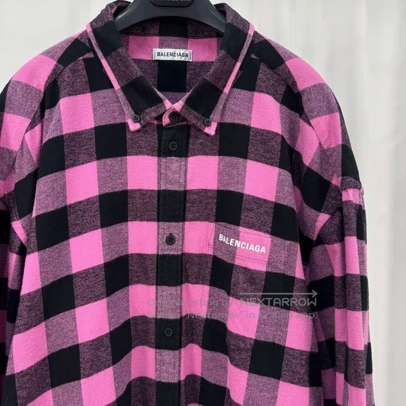 Balenciaga Balenciaga Black and Pink Lettering Printed Plaid Shirt Ja Size XXS / US 00 / IT 34 - 3 Thumbnail