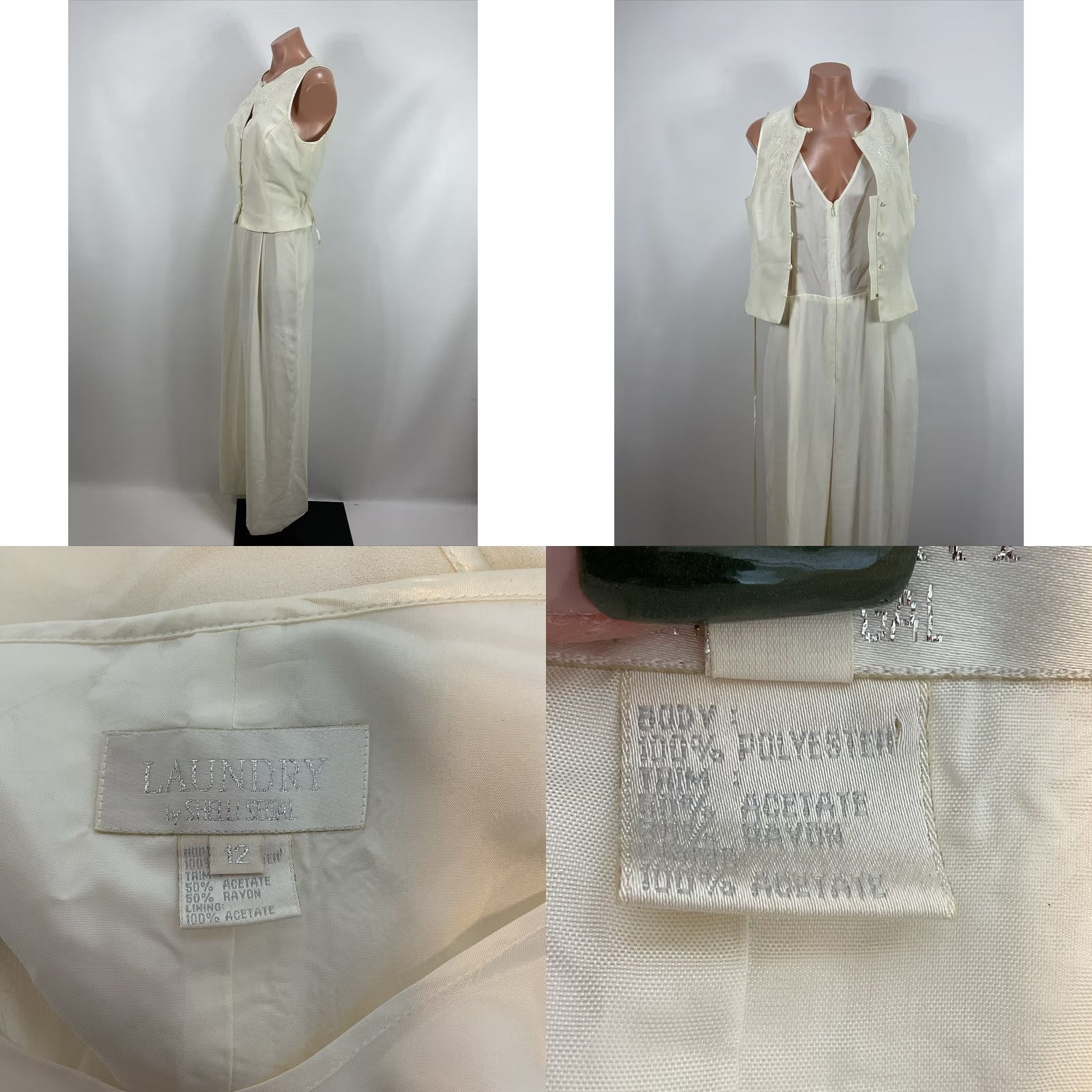 Laundry by Shelli Segal Laundry by Shelli Segal Jumpsuit Ivory 1990s Wedding Wide Leg Size 12 Adult Womens Size 34" / US 12 / IT 48 - 8 Thumbnail