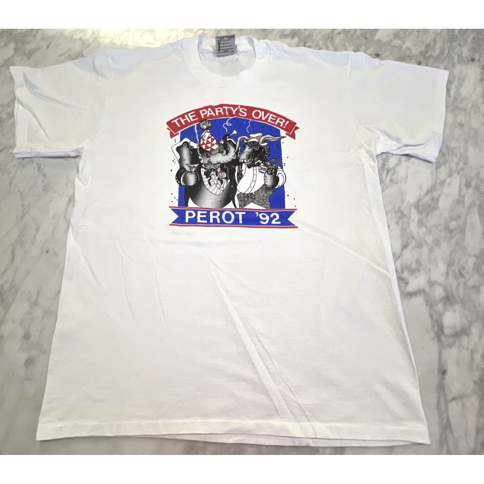 Vintage VINTAGE Perot ‘92 Tshirt 1992 The Party’s Over Single Stitch White XL GOP Democratic Size US XL / EU 56 / 4 - 3 Thumbnail