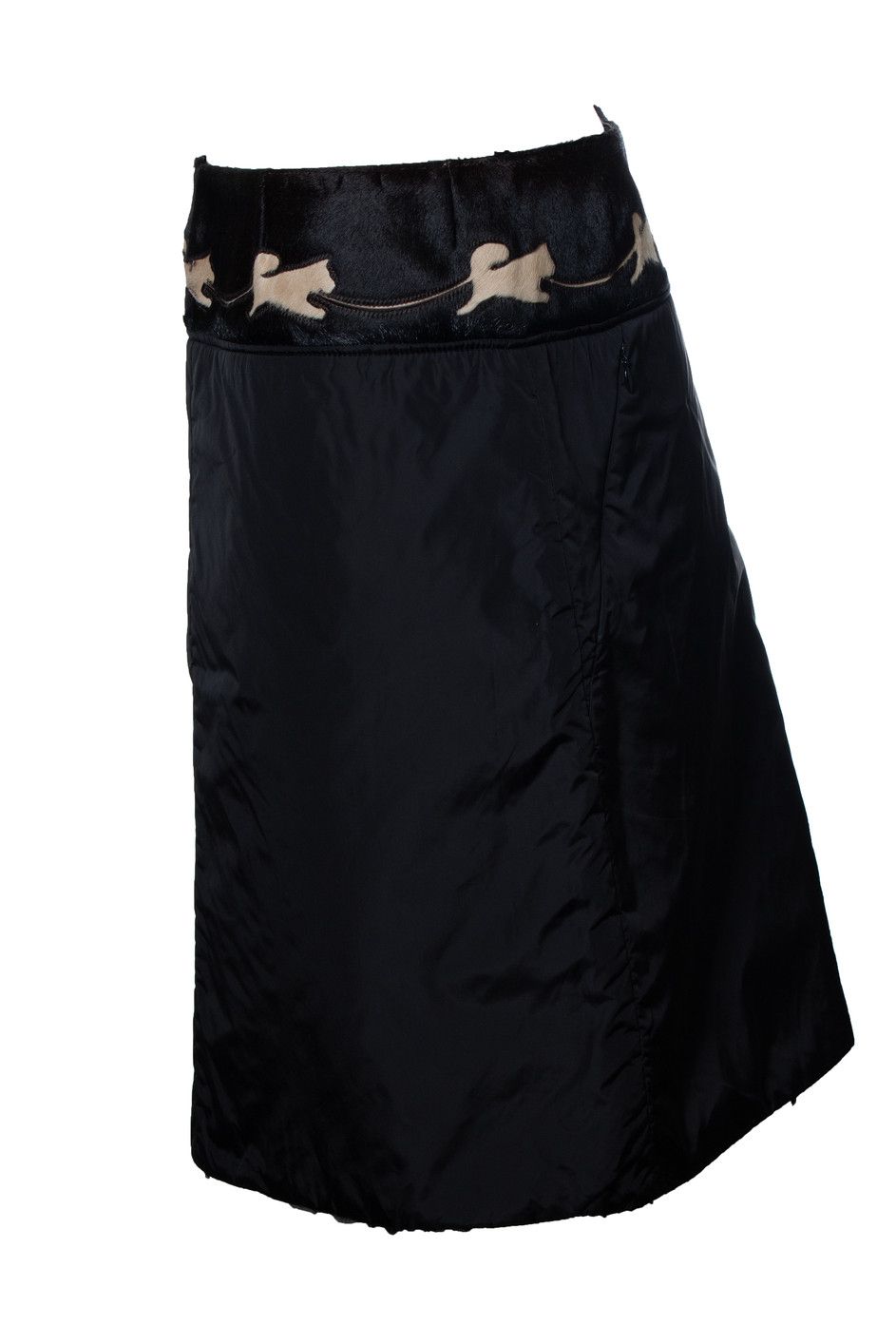 Prada Prada, Nylon skirt in black with ponyskin Size 32" / US 10 / IT 46 - 2 Thumbnail