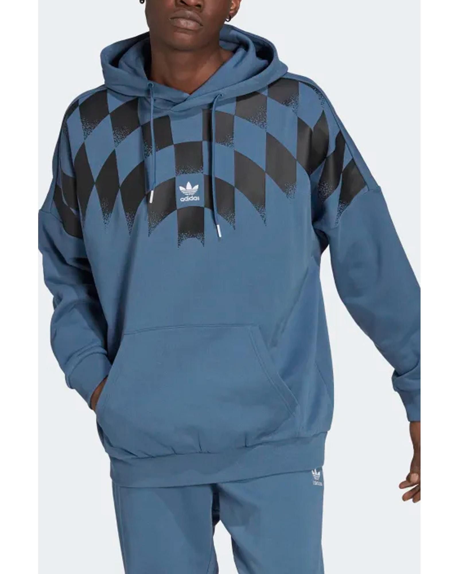 image of Adidas Checked Hooded Sweatshirt in Blue, Men's (Size XS)