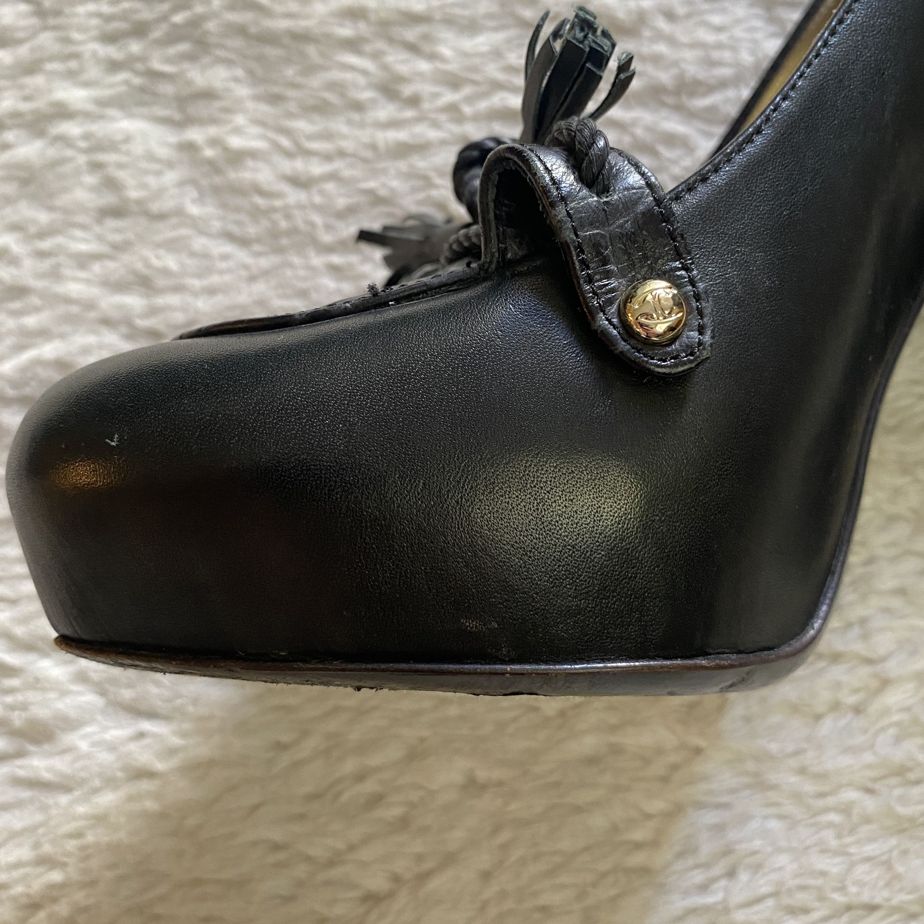 Just Cavalli Vintage JUST CAVALLI Black Leather Platform Heels Size US 8.5 / IT 38.5 - 16 Thumbnail
