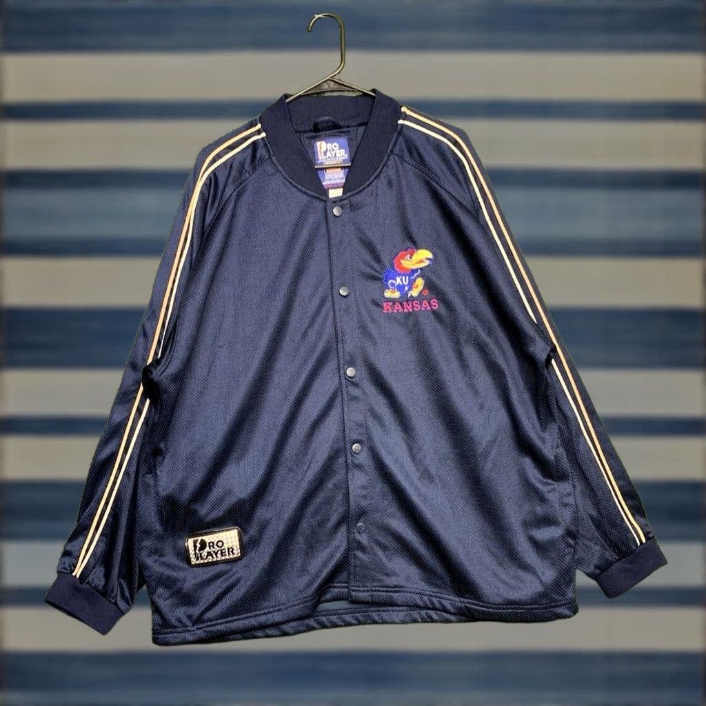 Pro Player VINTAGE Pro-player Jacket Mens Large Full Zip Embroidered Blue University Football Jayhawks KU Y2k Art Sports College Size US L / EU 52-54 / 3 - 1 Thumbnail