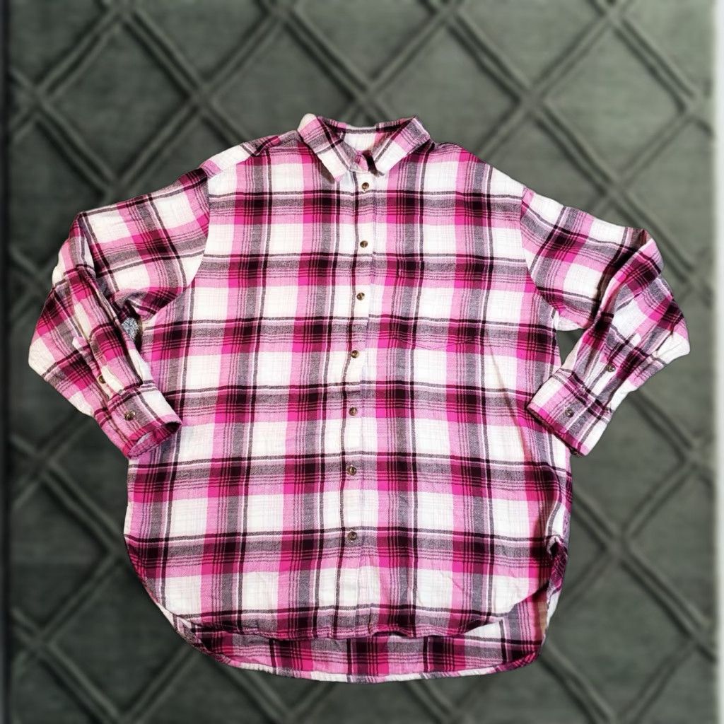 Gap VINTAGE GAP Red and White Plaid Flannel Long Sleeve Shirt M Mens Button-Up 90s Retro Easy Care Pockets Size US M / EU 48-50 / 2 - 1 Thumbnail