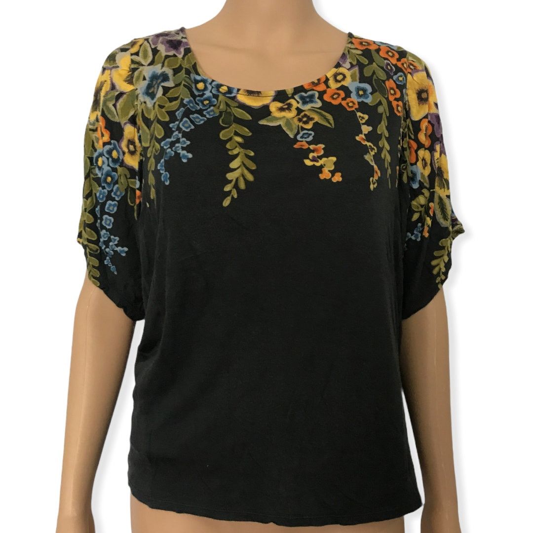 Anthropologie Anthropologie Deletta Floral Dolman Short Sleeve Top XS Size XS / US 0-2 / IT 36-38 - 2 Thumbnail