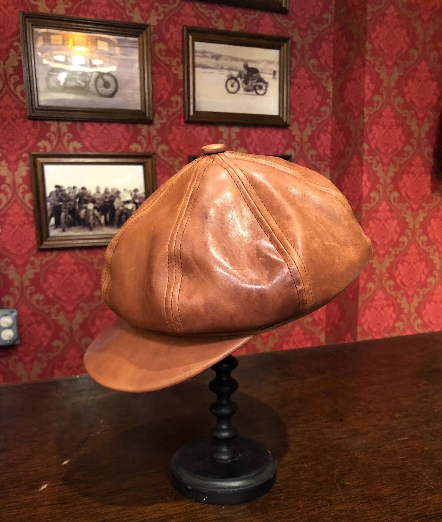 ATTRACTIONS Brown Vintage Leather Octagonal Hat Size ONE SIZE - 1 Thumbnail