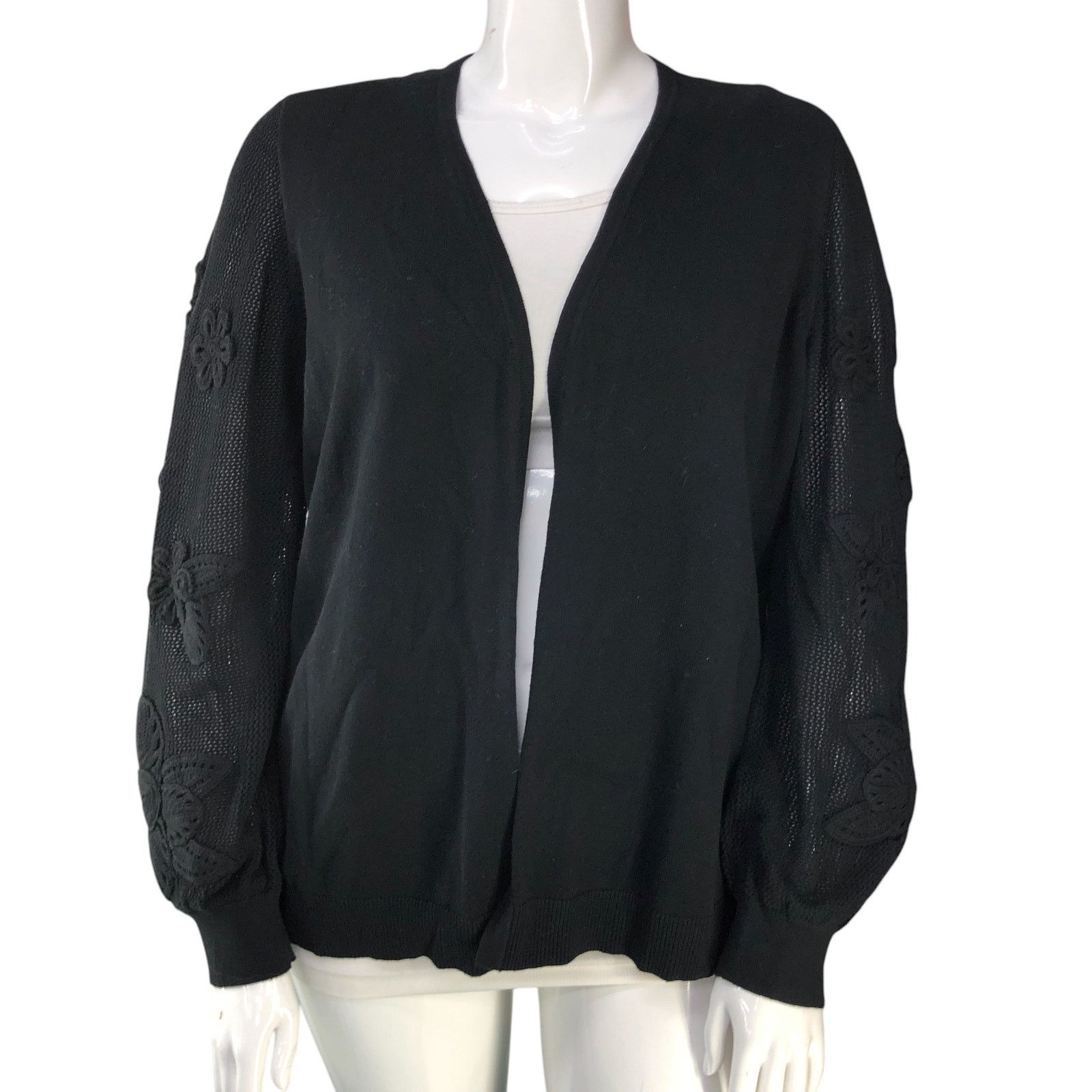 Chicos Chicos Size 4 US XXL Cardigan 3D Applique Crochet Open Front Size XXL / US 16-18 / IT 52-54 - 11 Thumbnail