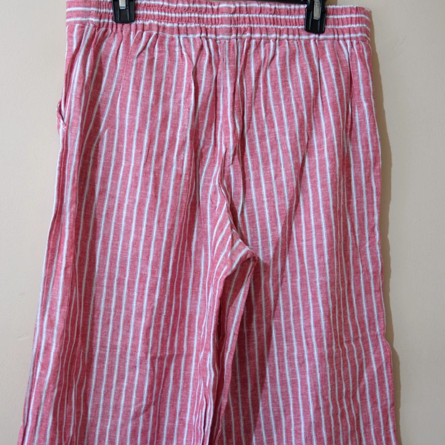 Vintage NWT! Max Studio Linen Blend Crop Pants Wide-Leg Red/White Women's L Pants Cropped Wide-Leg Cotton Linen Red/White Women L Size 36" / US 14 / IT 50 - 5 Thumbnail