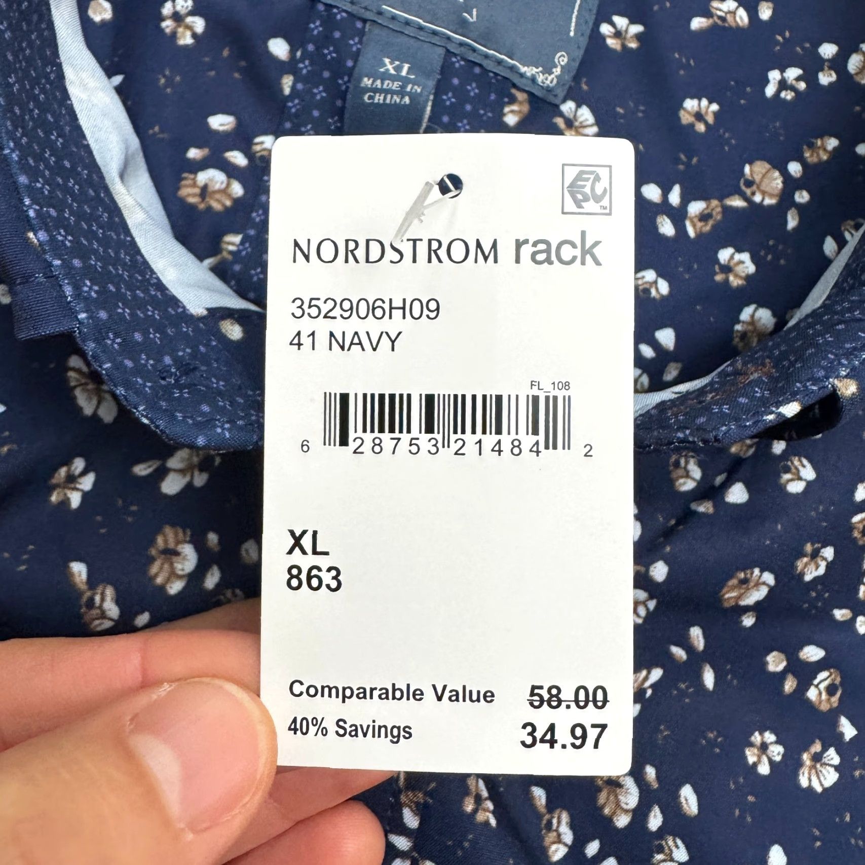 Nordstrom Nordstrom Shirt XL Navy Floral 4-Way Stretch Button Down NWT Heritage Button-Up Men (Blue) Summer Spring Fall Winter Size US XL / EU 56 / 4 - 3 Thumbnail
