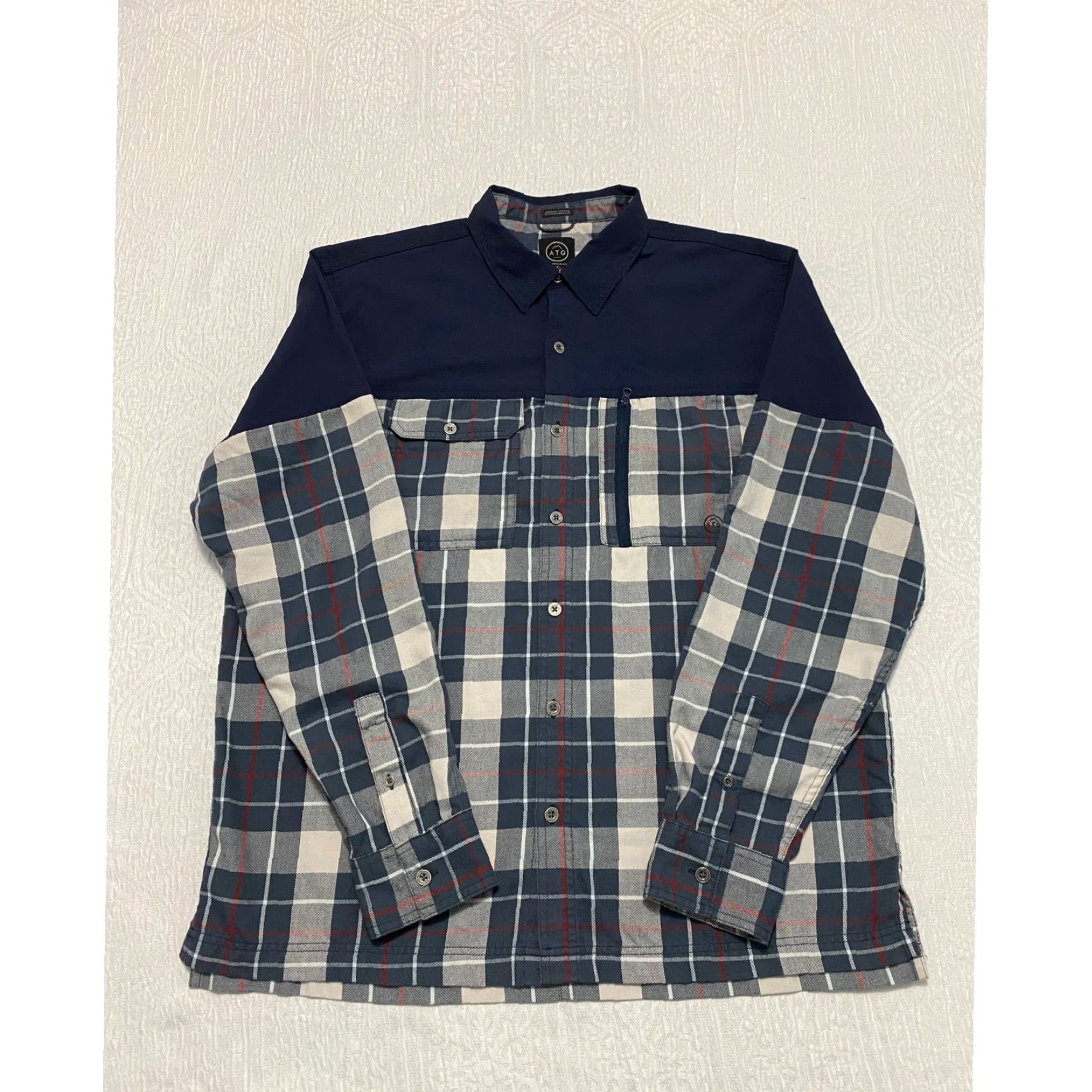 Wrangler Wrangler ATG Shirt Mens Long Sleeve Plaid Button-Up Collared Casual Fall Spring Blue Dark Sapphire Size US L / EU 52-54 / 3 - 2 Thumbnail
