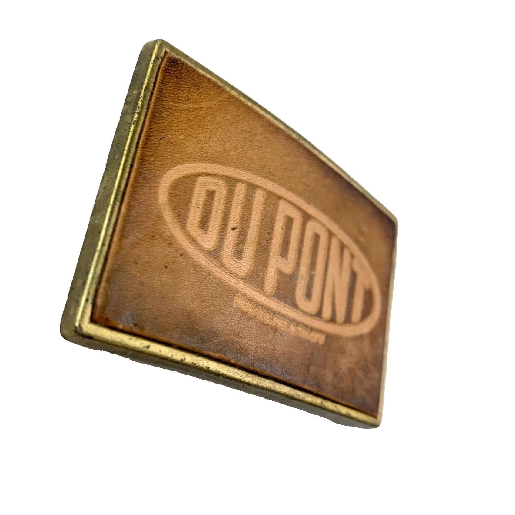 Vintage VINTAGE Dupont Leather Metal Rectangle Belt Buckle Belt Buckle Brown 1980s Occupational Adult Unisex Mens Womens Boys Girls Size ONE SIZE - 2 Thumbnail